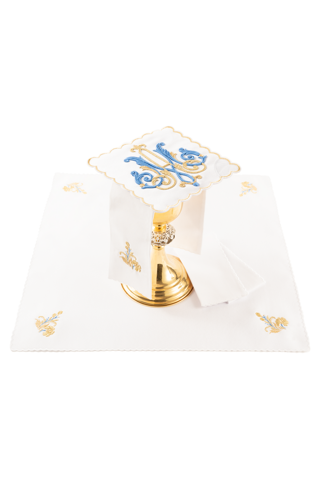 Liturgiczny komplet kielichowy z haftowanym motywem Maryjnym - ORNATY.PL