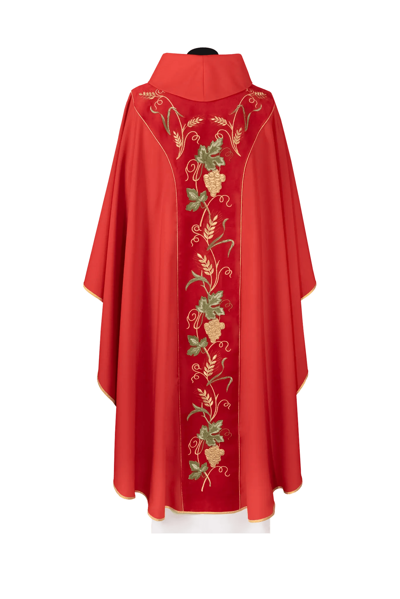 Chasuble avec une bande rouge en velours et broderie IHS