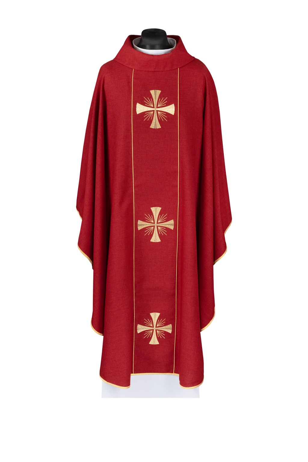 Ornat z czerwonym pasem i haftem krzyży - ORNATY.PL