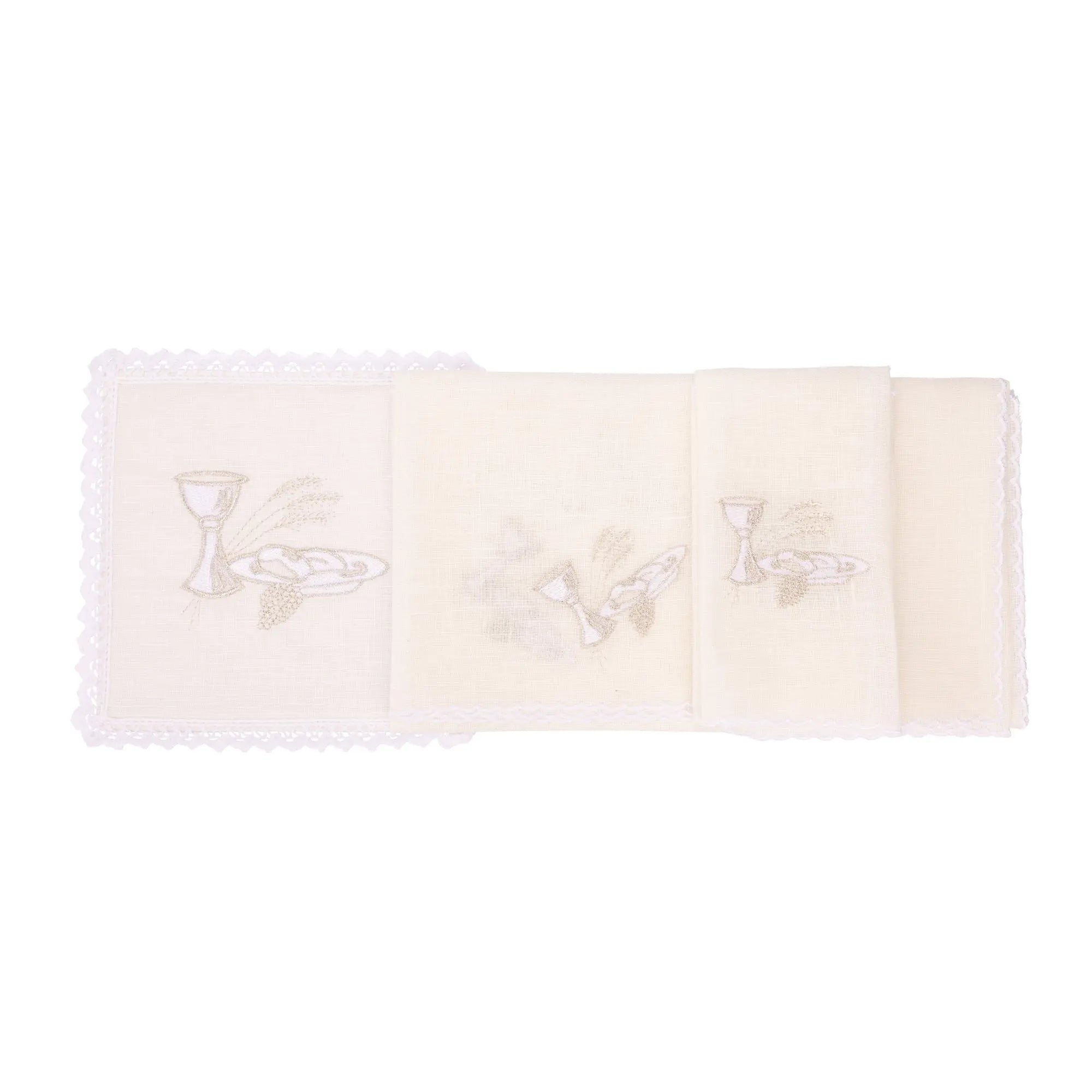 Linen chalice set with eucharistic embroidery white