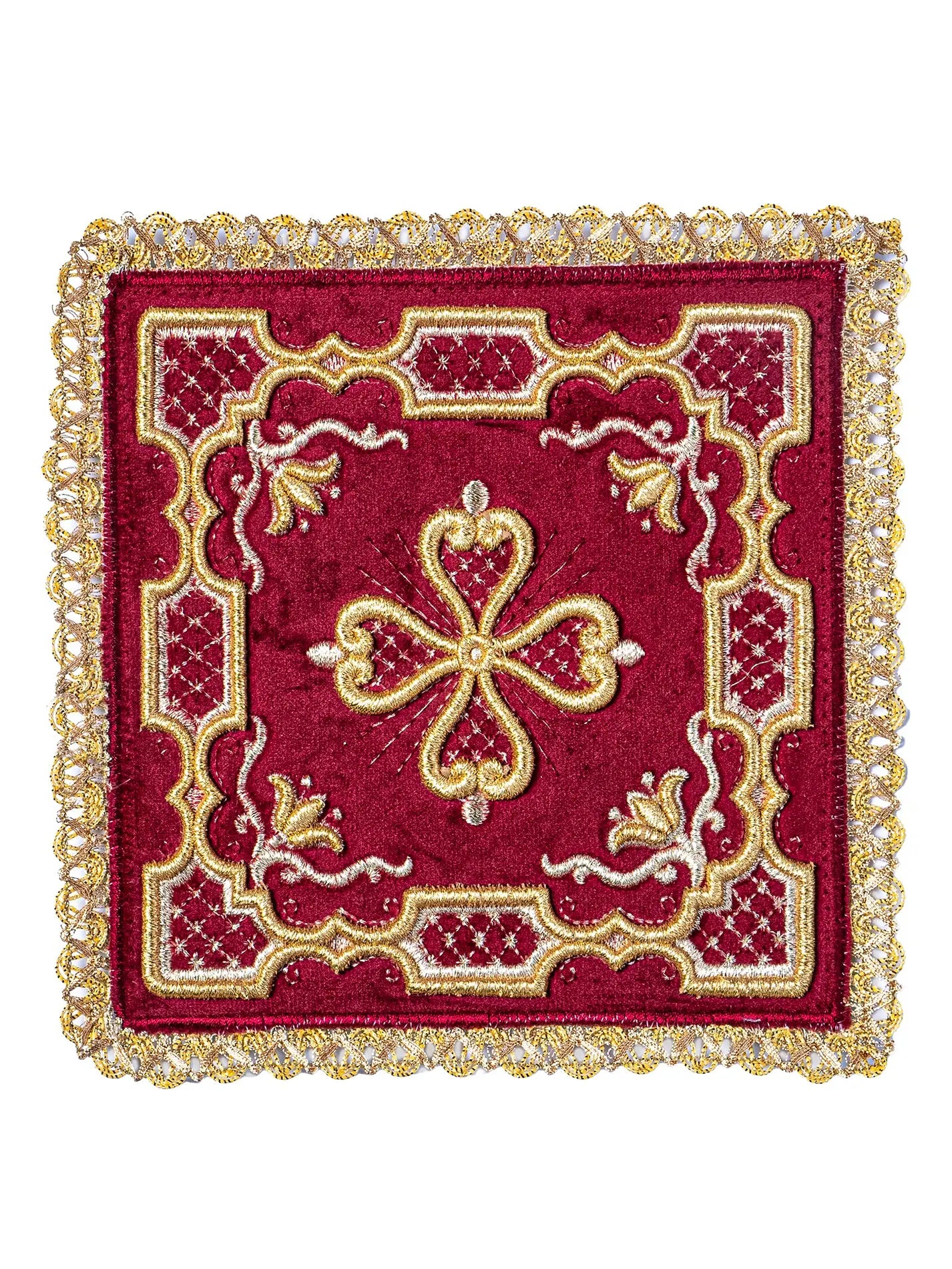 Ensemble de linge de calice brodé avec palla bordeaux