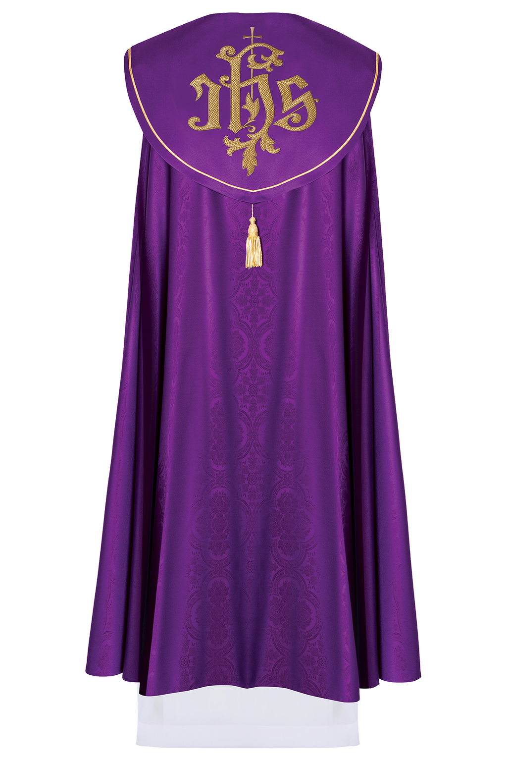 Fioletowa kapa liturgiczna z złotym IHS - ORNATY.PL