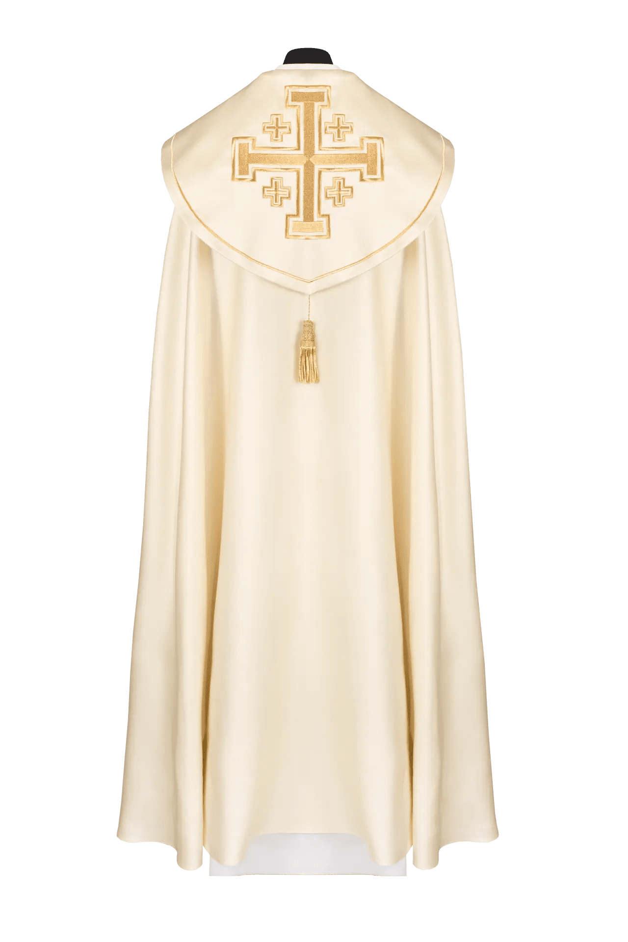 Chape liturgique écrue avec orfrois et croix brodées