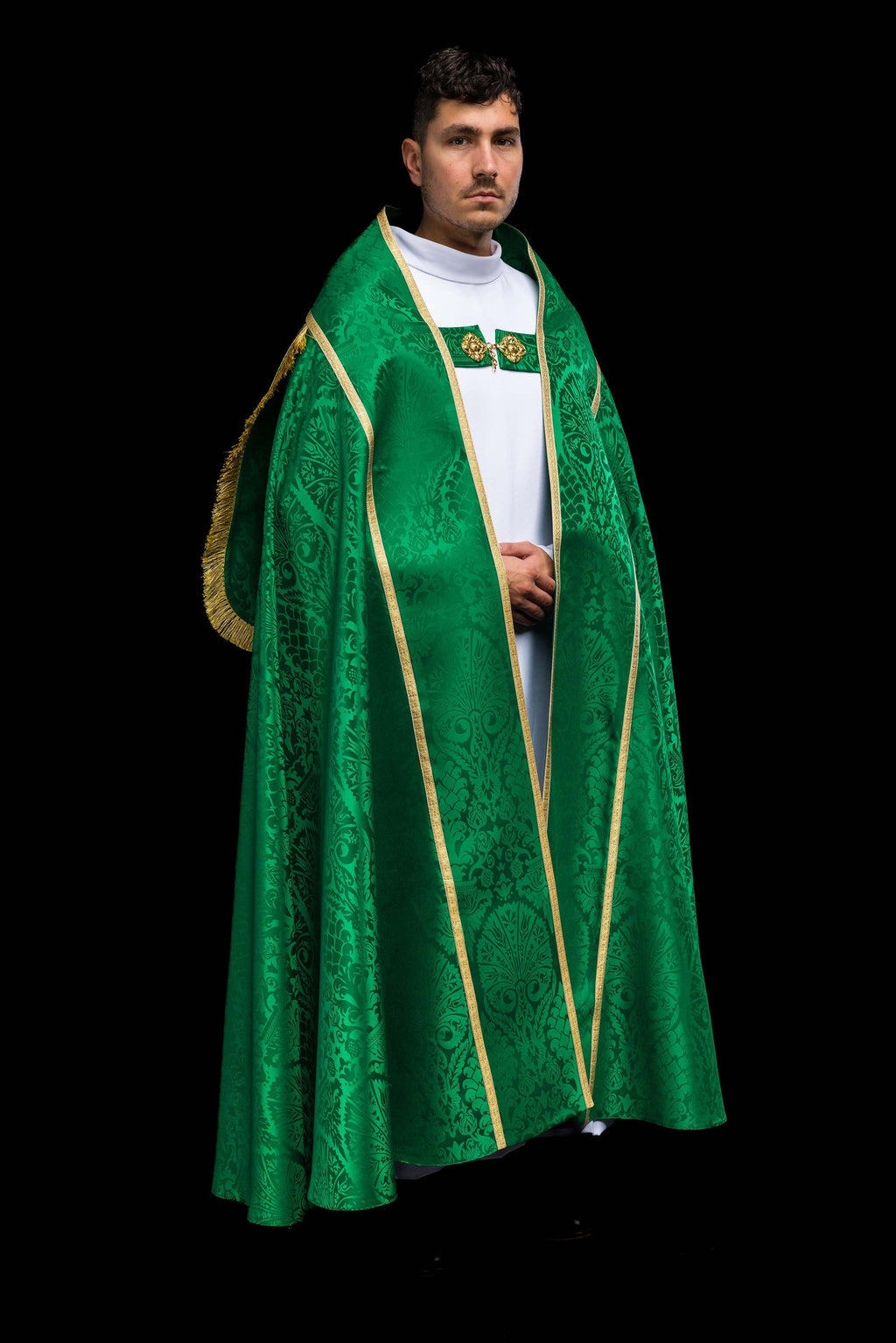 Chape romaine en jacquard lisse verte