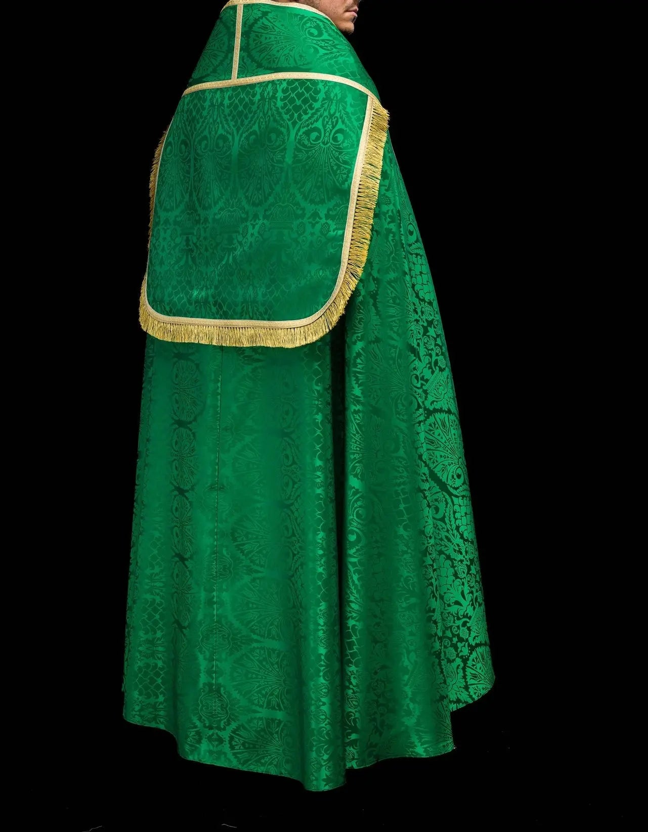 Pluvial romain en jacquard uni vert