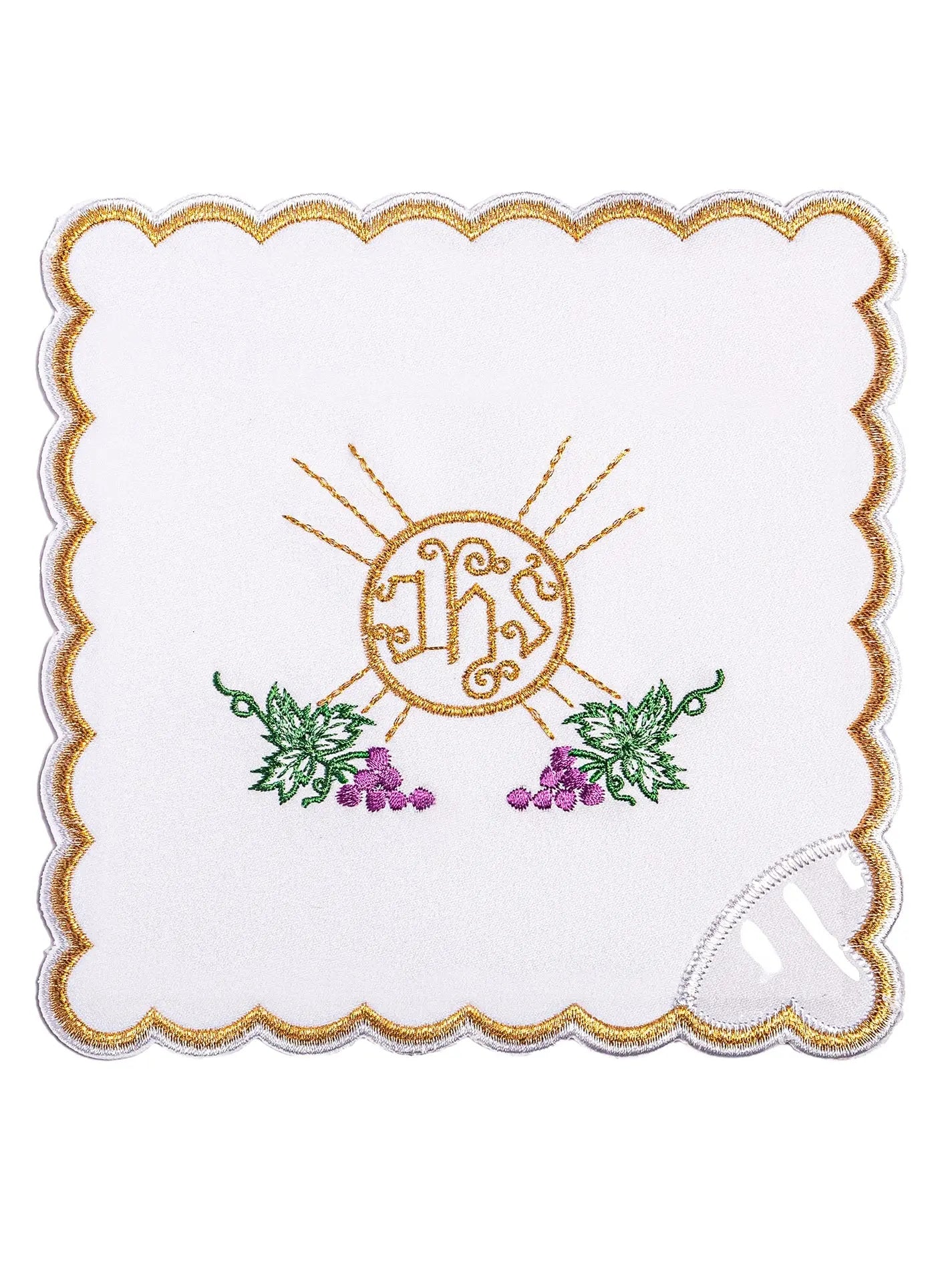 Embroidered chalice linen with grapes IHS
