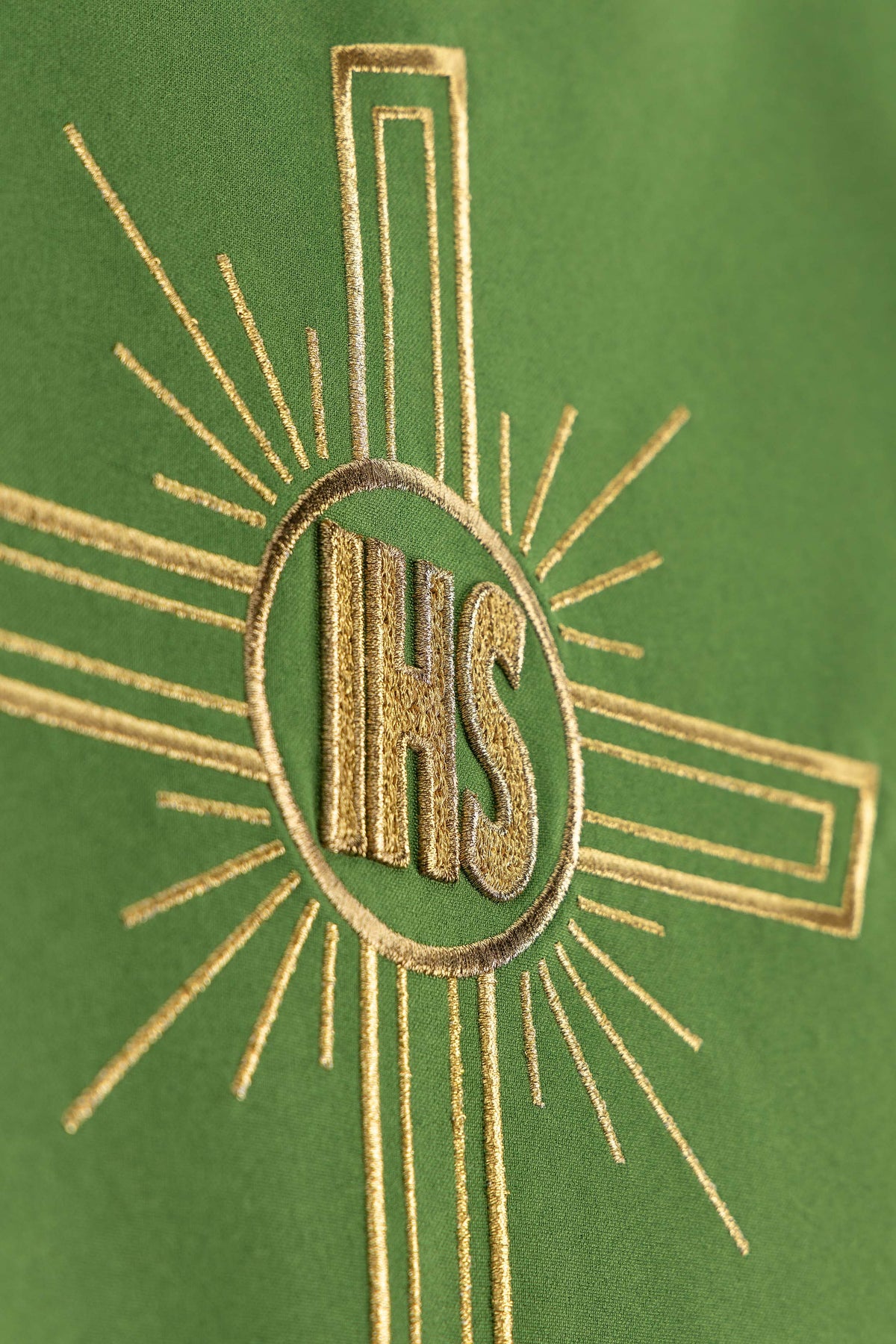 Étole de lutrin verte avec croix IHS et broderie d’épis de blé