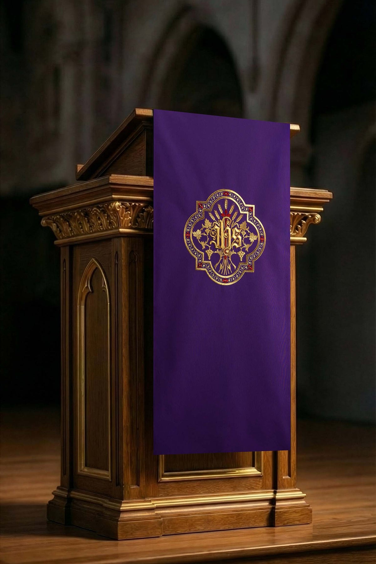 Antependium violet avec broderie IHS