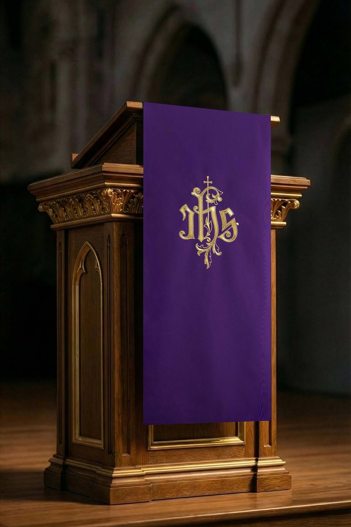 Antependium violet avec broderie IHS