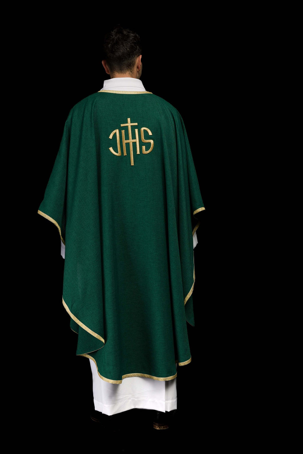 Zielony ornat liturgiczny z złotym haftem IHS - ORNATY.PL