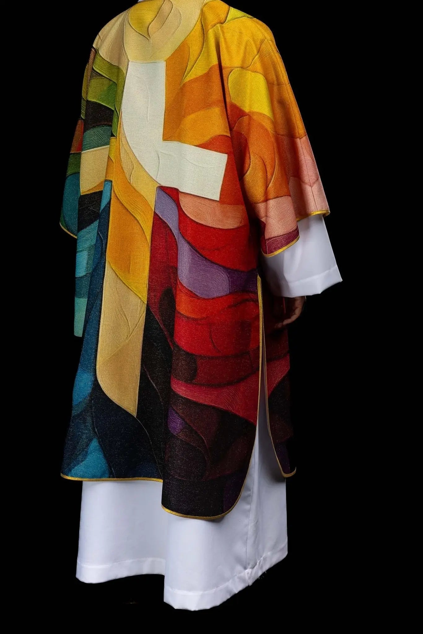 Dalmatique imprimée multicolore avec motif de croix
