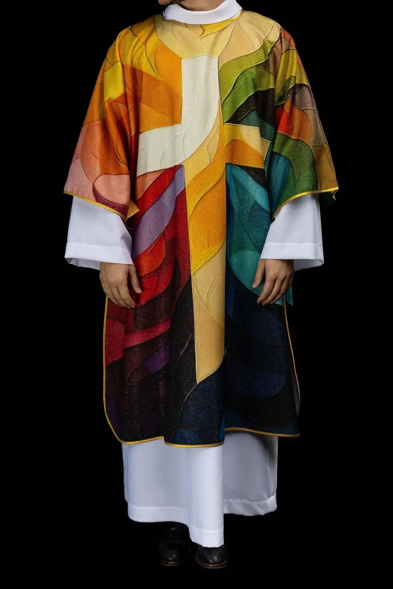 Dalmatique imprimée multicolore avec motif de croix