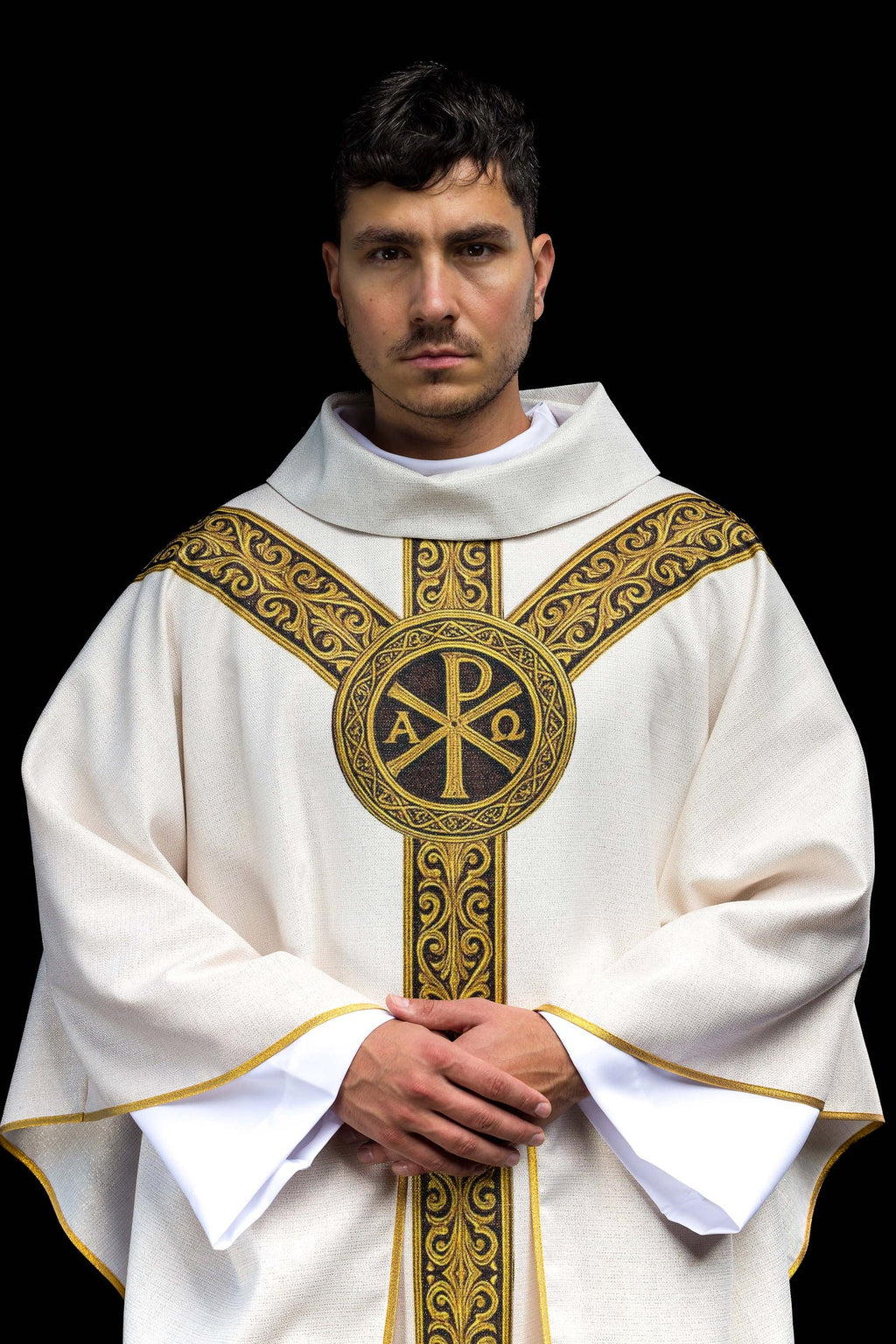 Ornement imprimé Pax écru avec une riche décoration dorée