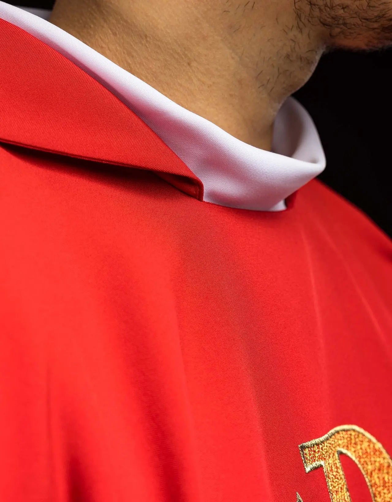 Chasuble brodée avec le symbole Alpha et Oméga et large col rouge