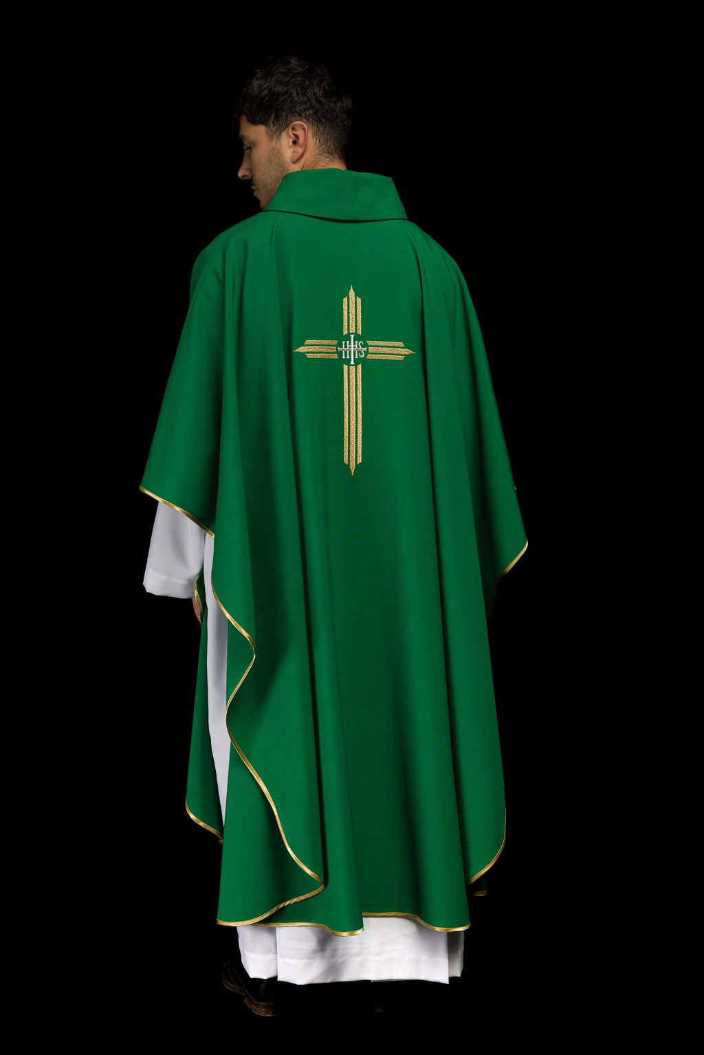 Zielony ornat haftowany z Krzyżem IHS - ORNATY.PL