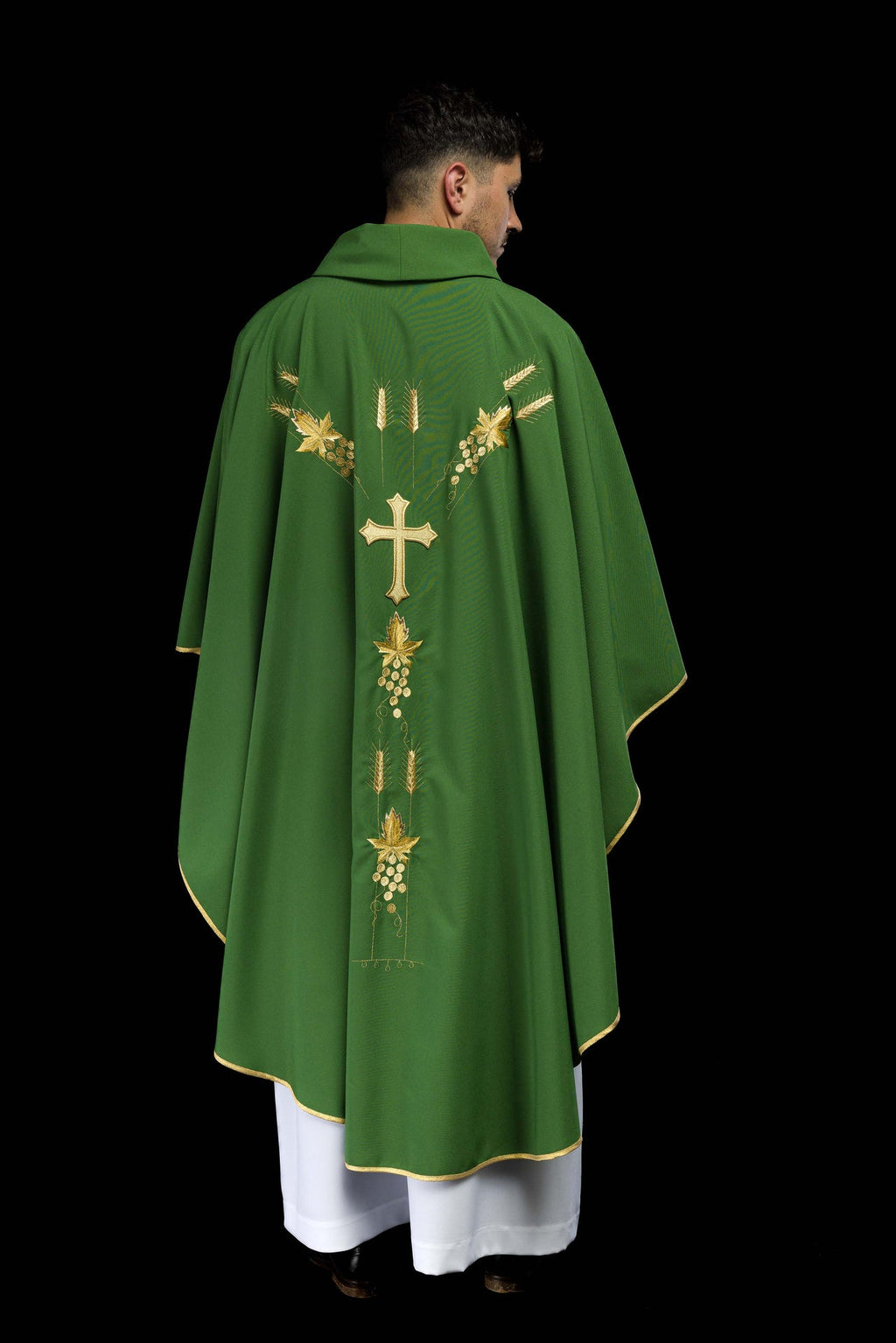Ornat haftowany z symbolem IHS winogrona Zielony - ORNATY.PL