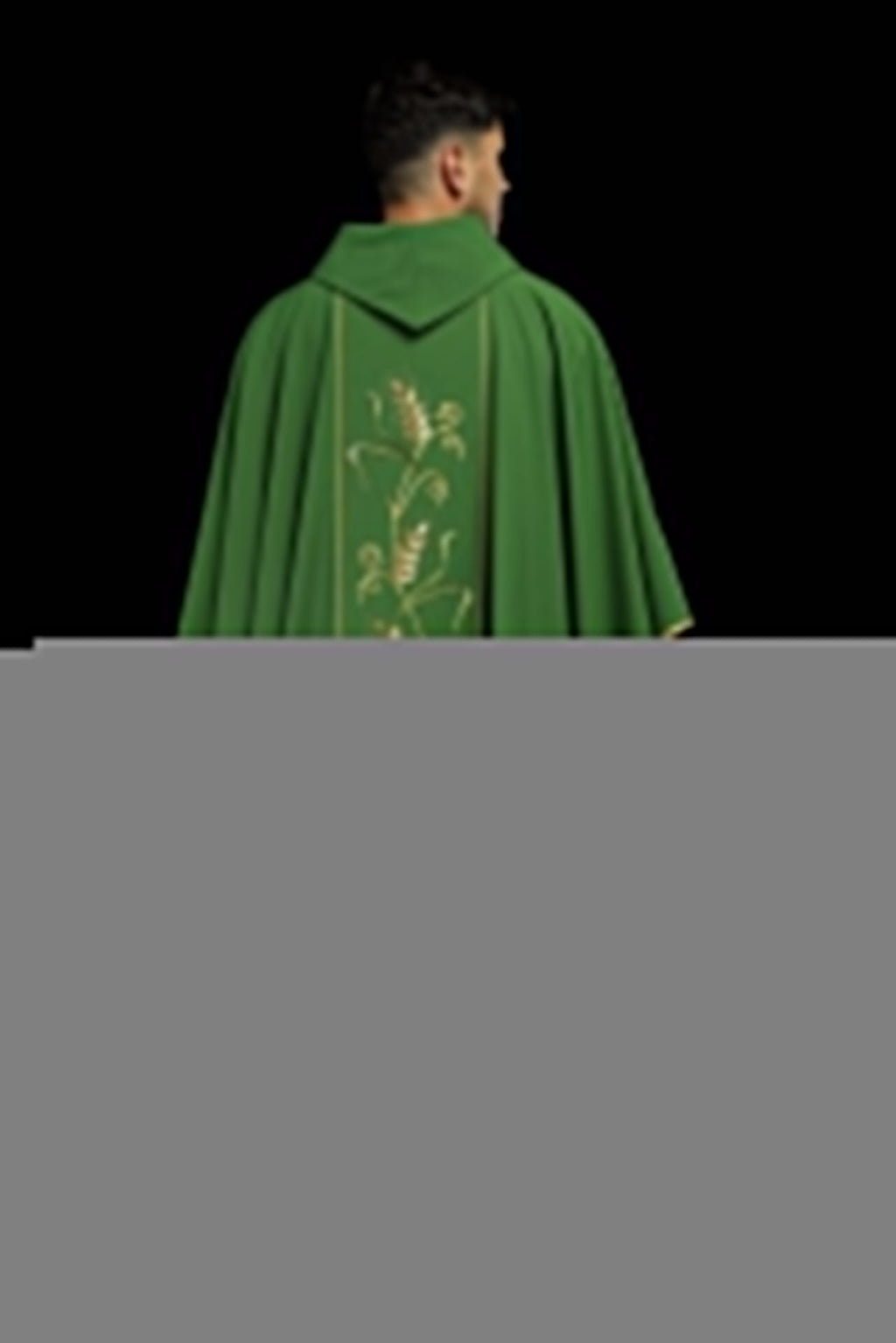 Zielony ornat na pasie z haftem IHS, kłosy i winogrona - ORNATY.PL