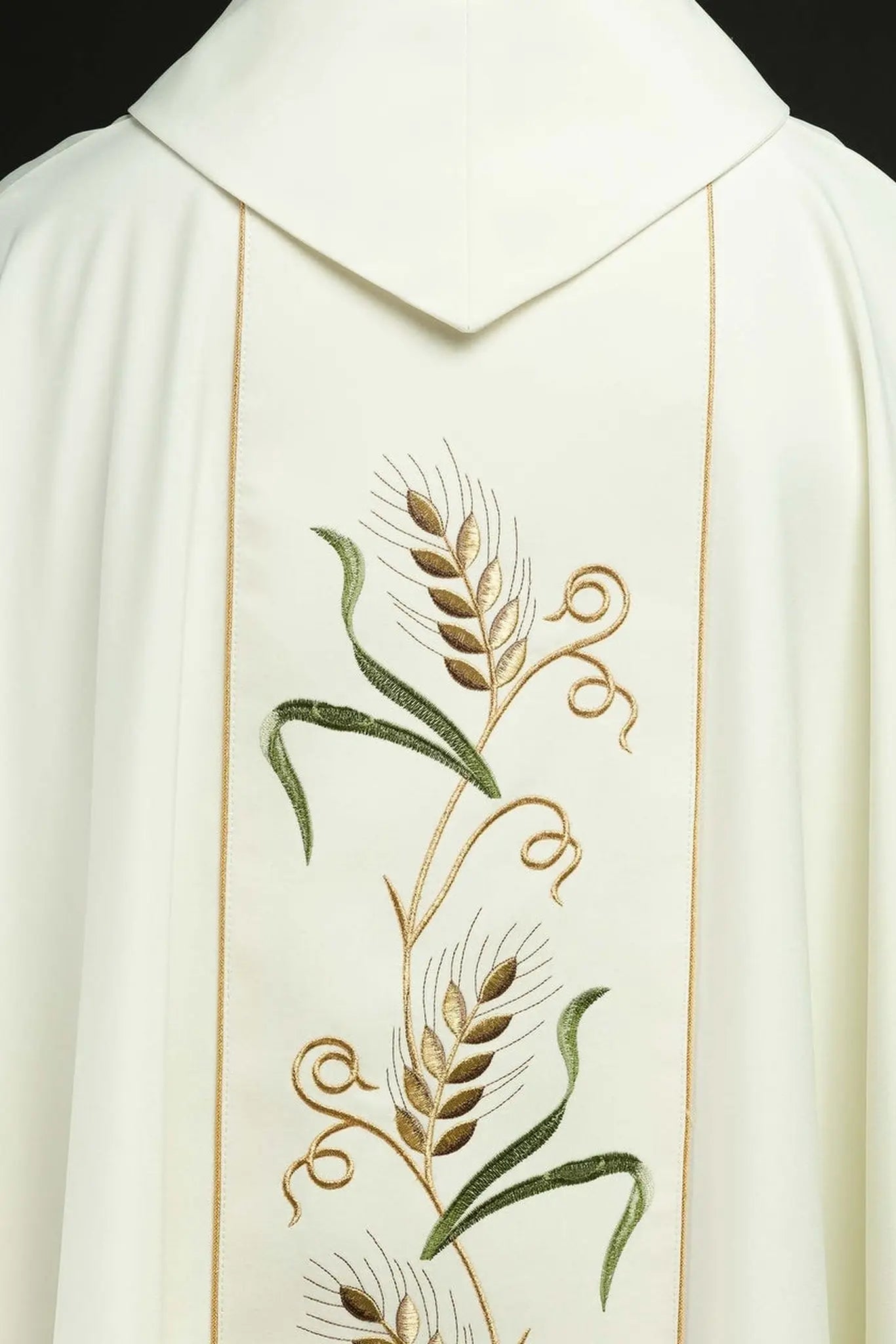Ceinture de chasuble brodée avec symbole IHS, épis et raisins écru