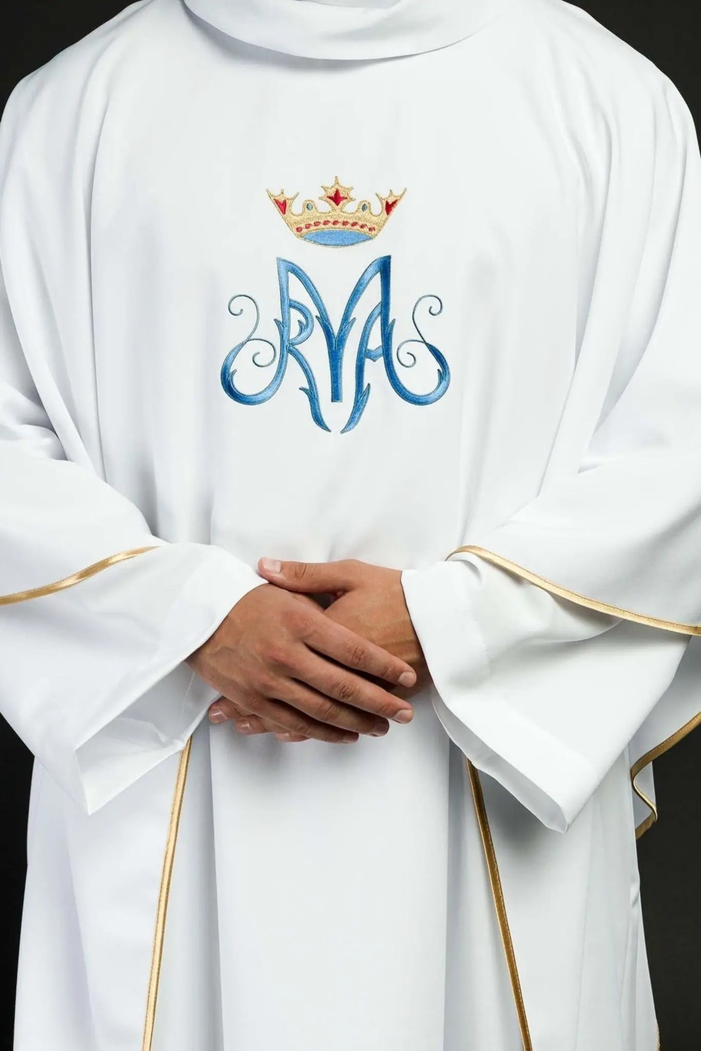 Chasuble liturgique blanche mariale