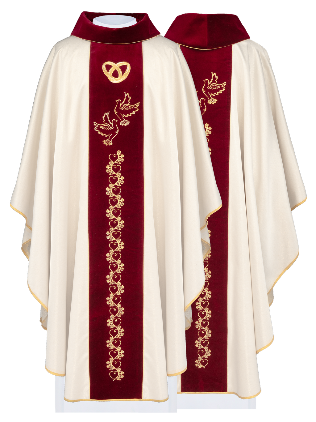 Chasuble de mariage en écru avec ceinture en velours rouge