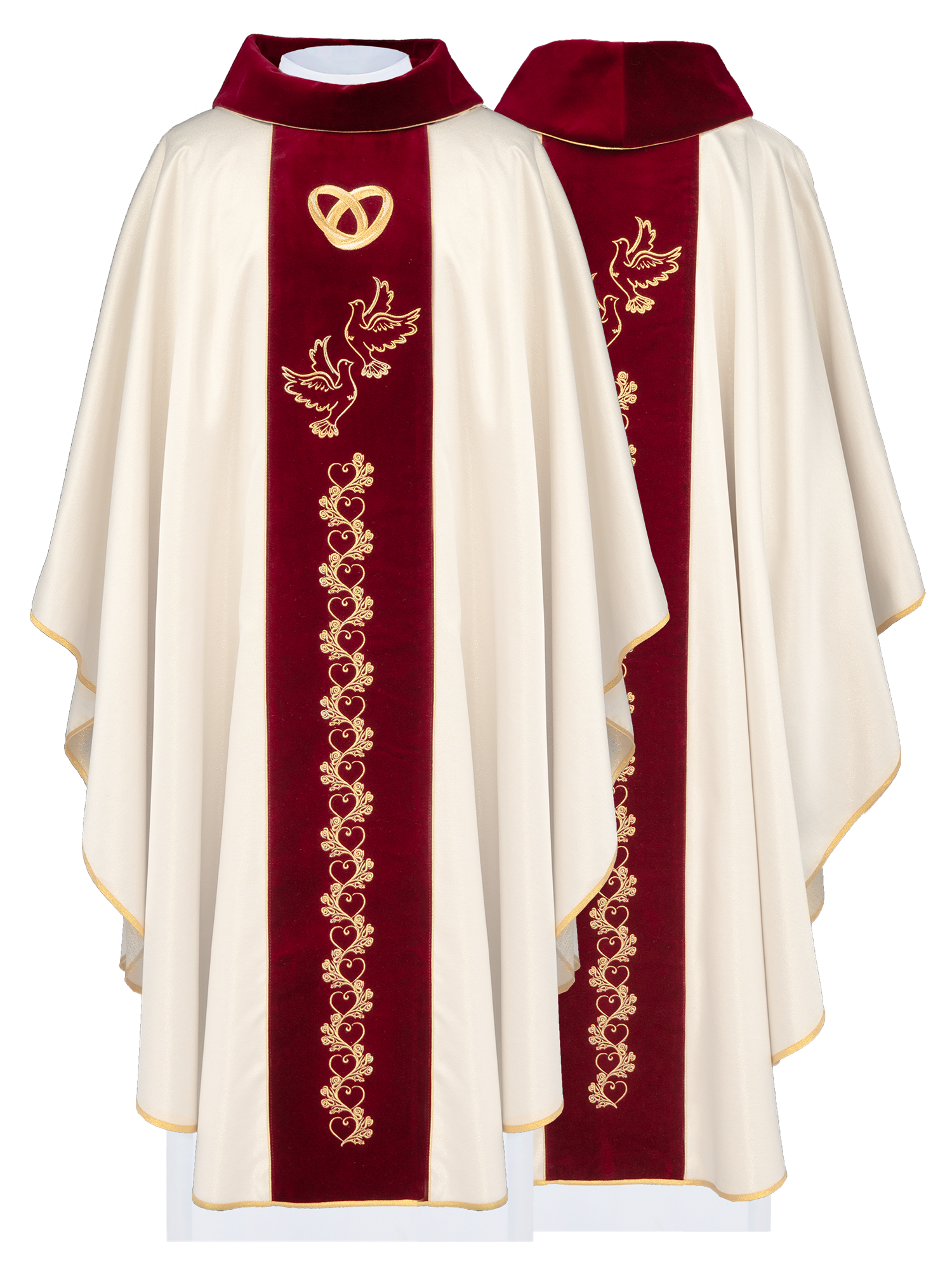 Chasuble de mariage en écru avec ceinture en velours rouge