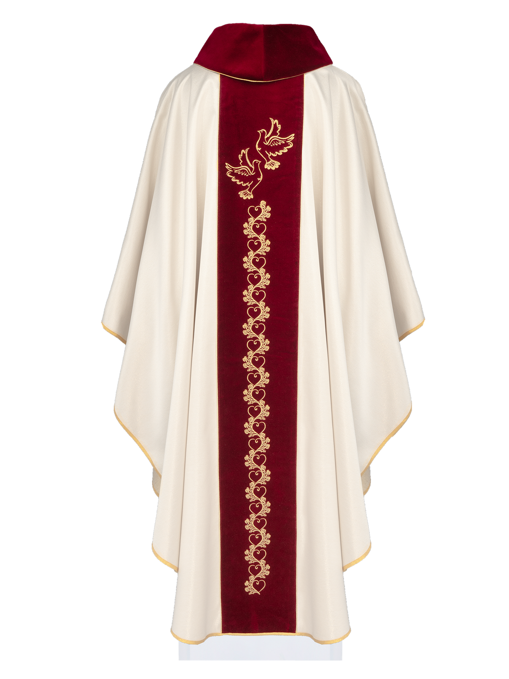 Chasuble de mariage en écru avec ceinture en velours rouge