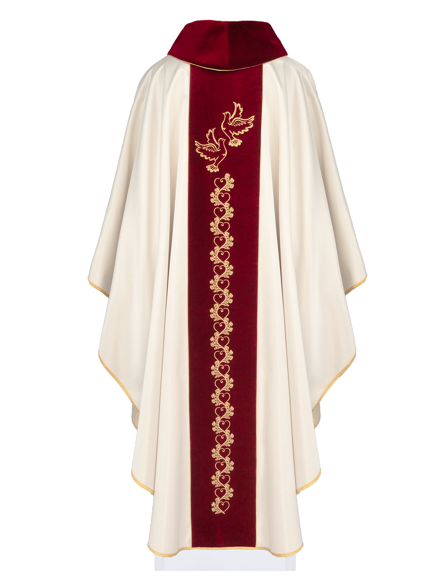Chasuble de mariage en écru avec ceinture en velours rouge