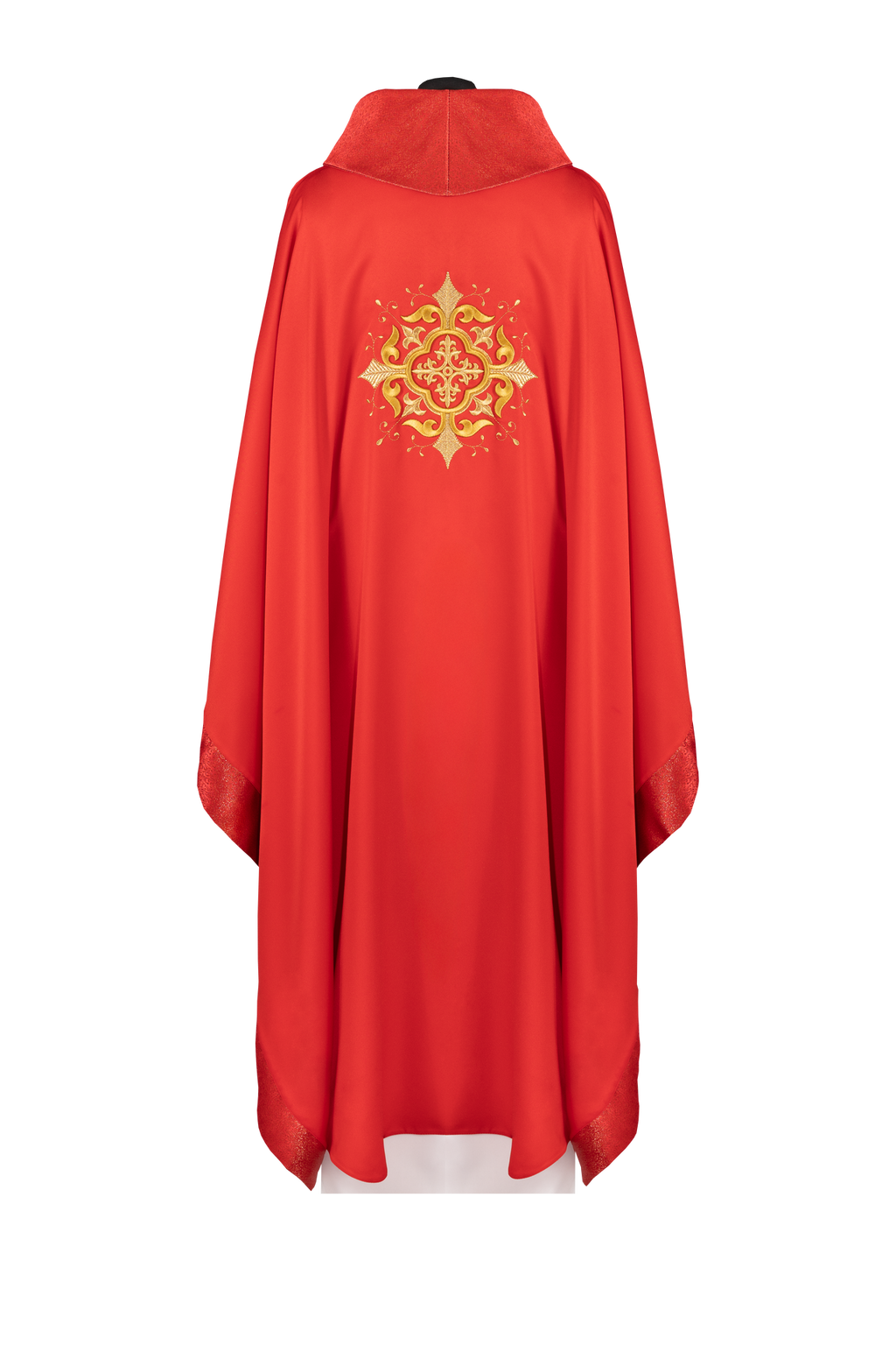 Ornat liturgiczny z haftowanym motywem krzyża i bogatym wykończeniem czerwony - ORNATY.PL