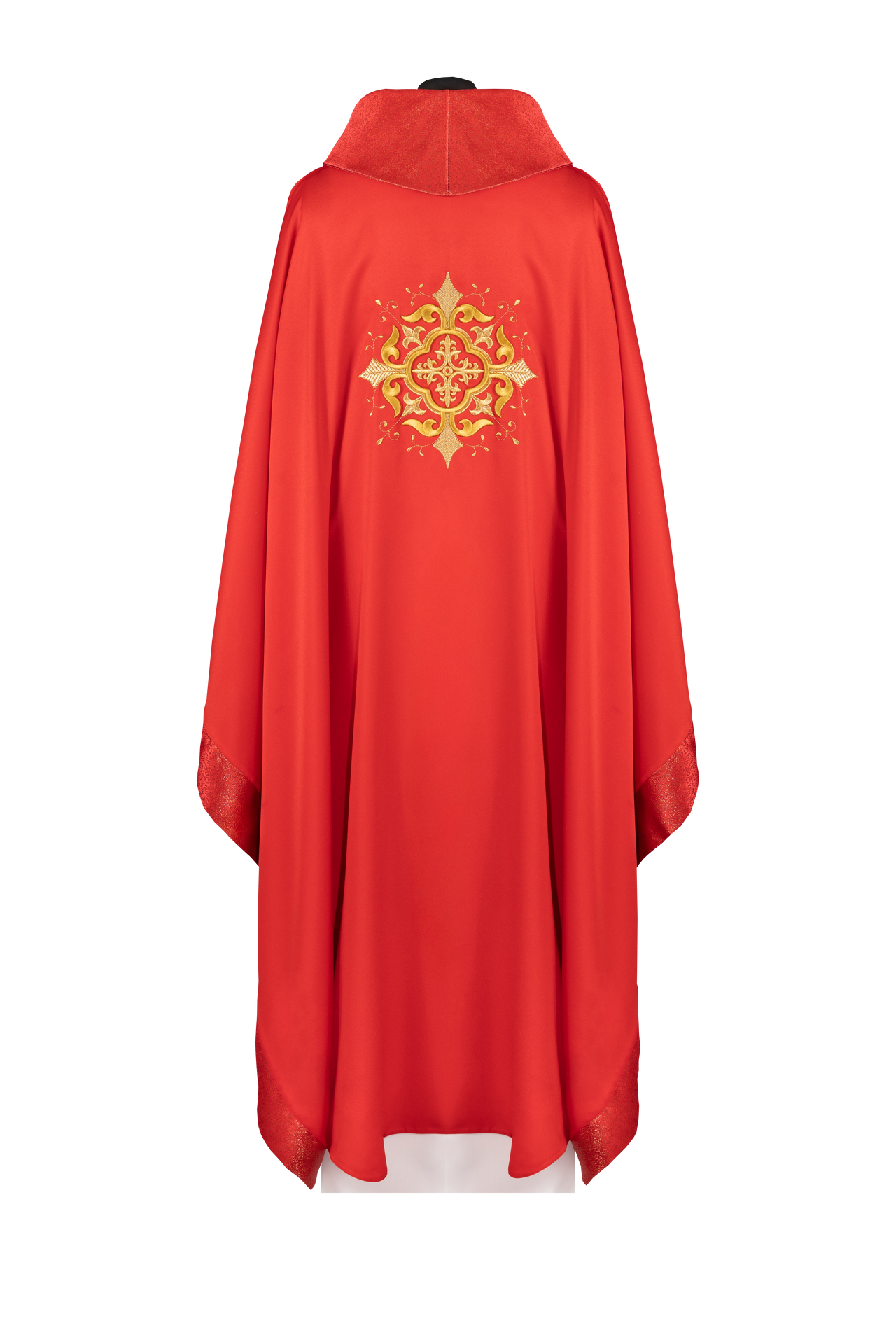 Ornat liturgiczny z haftowanym motywem krzyża i bogatym wykończeniem czerwony - ORNATY.PL