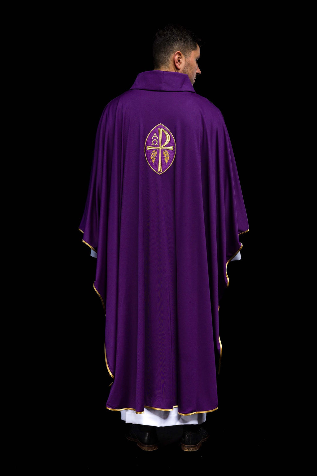 Chasuble brodée Croix violet léger tricoté SACROLITE