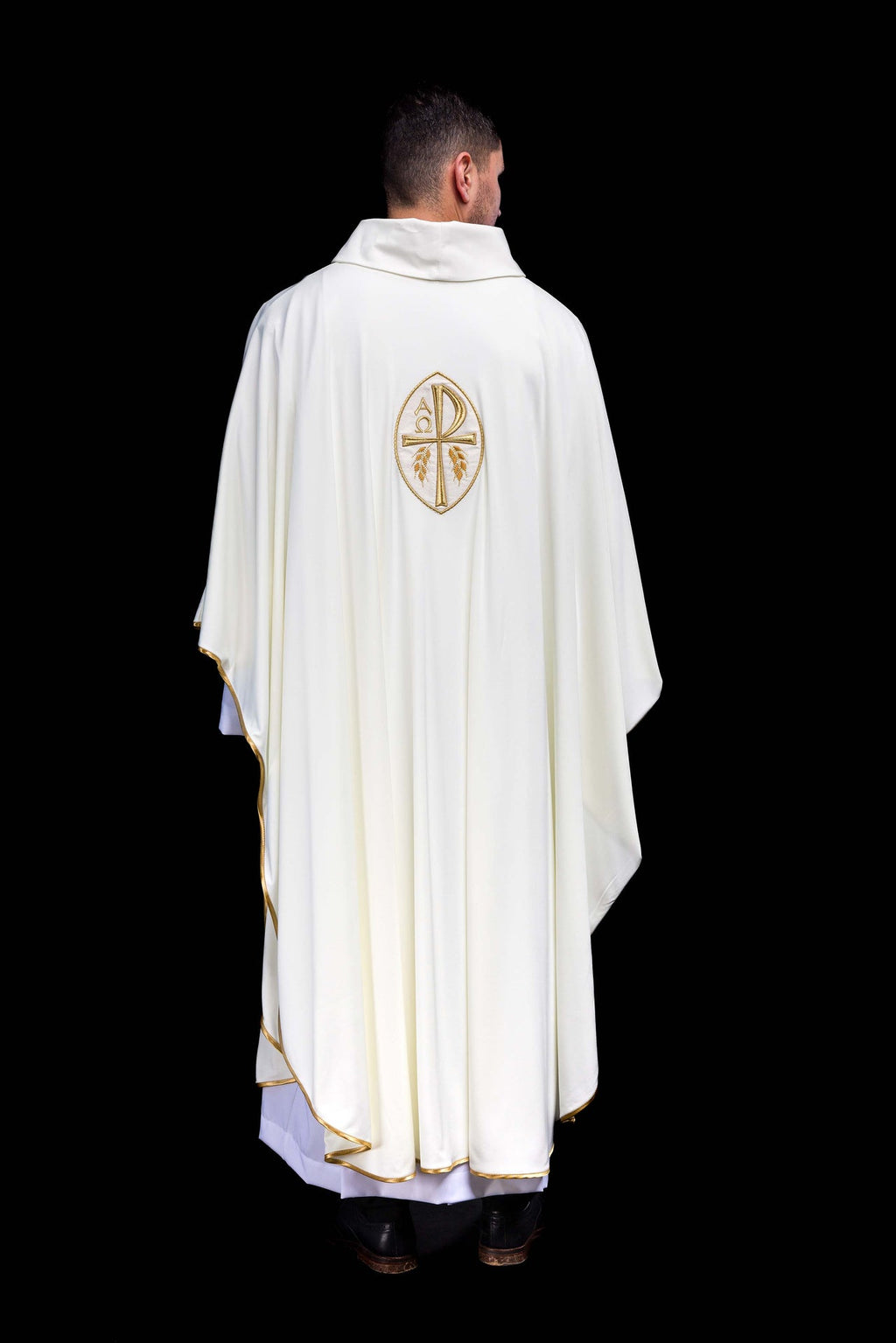 Chasuble brodée Croix écrue légère tricotée SACROLITE