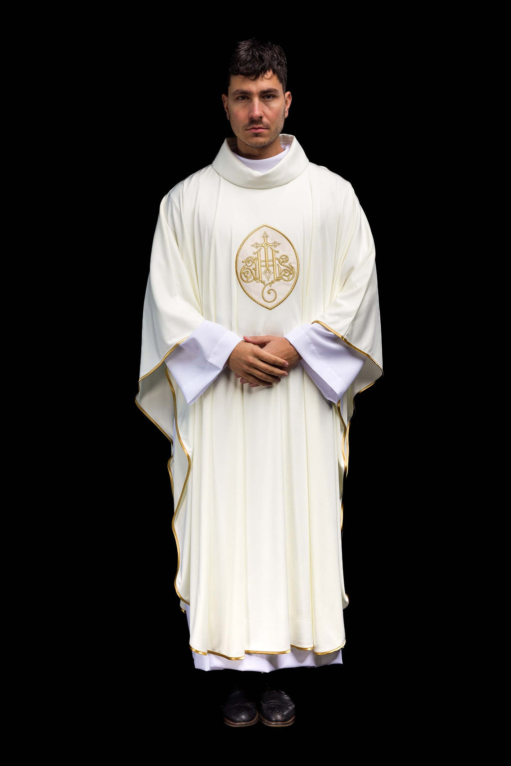 Chasuble brodée avec IHS tissu tricoté léger SACROLITE