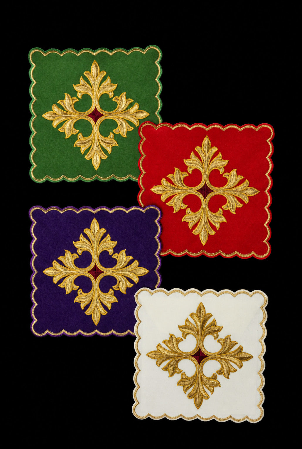Ensemble de pales avec symbole de croix en quatre couleurs liturgiques