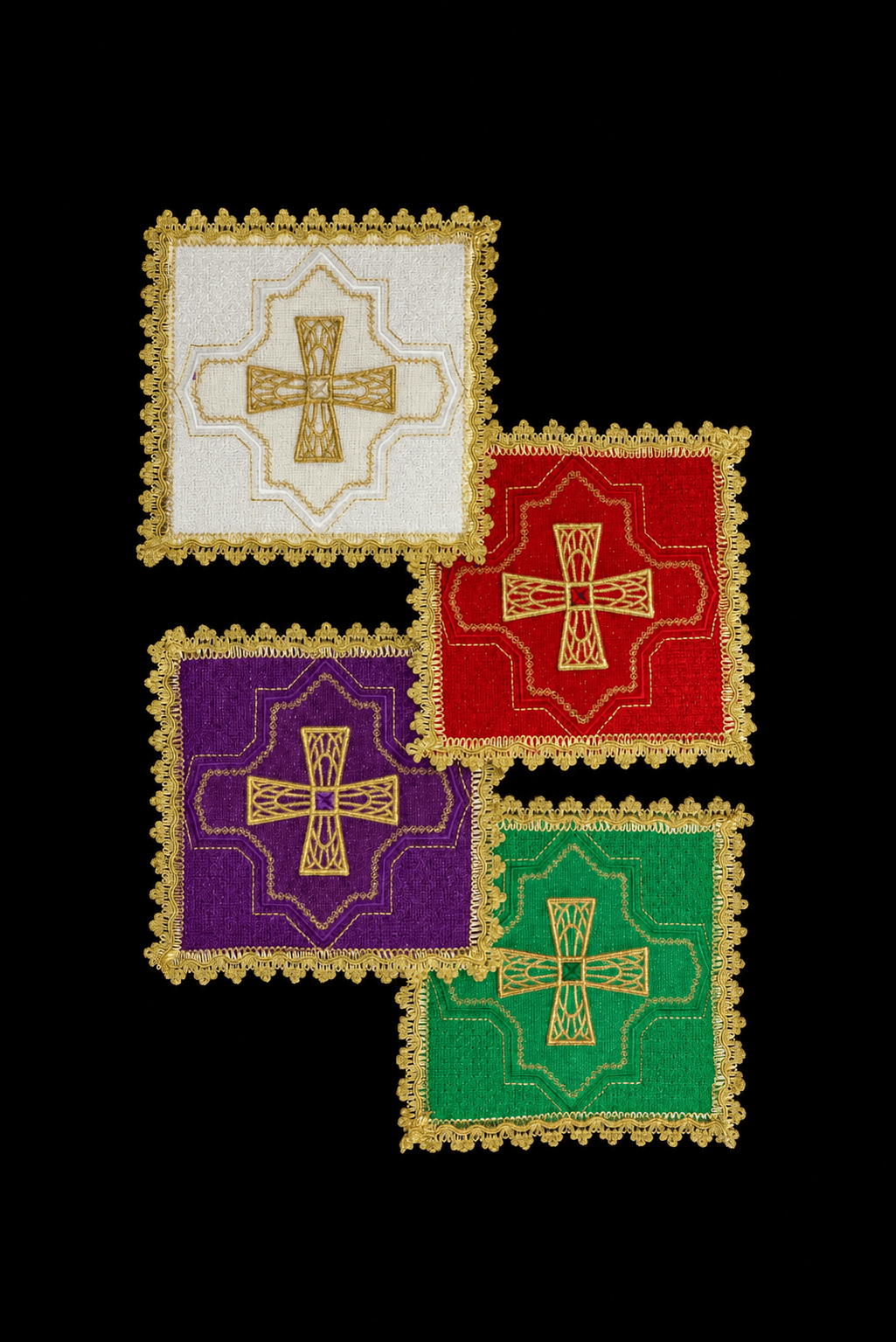 Ensemble de fanions dans les quatre couleurs liturgiques