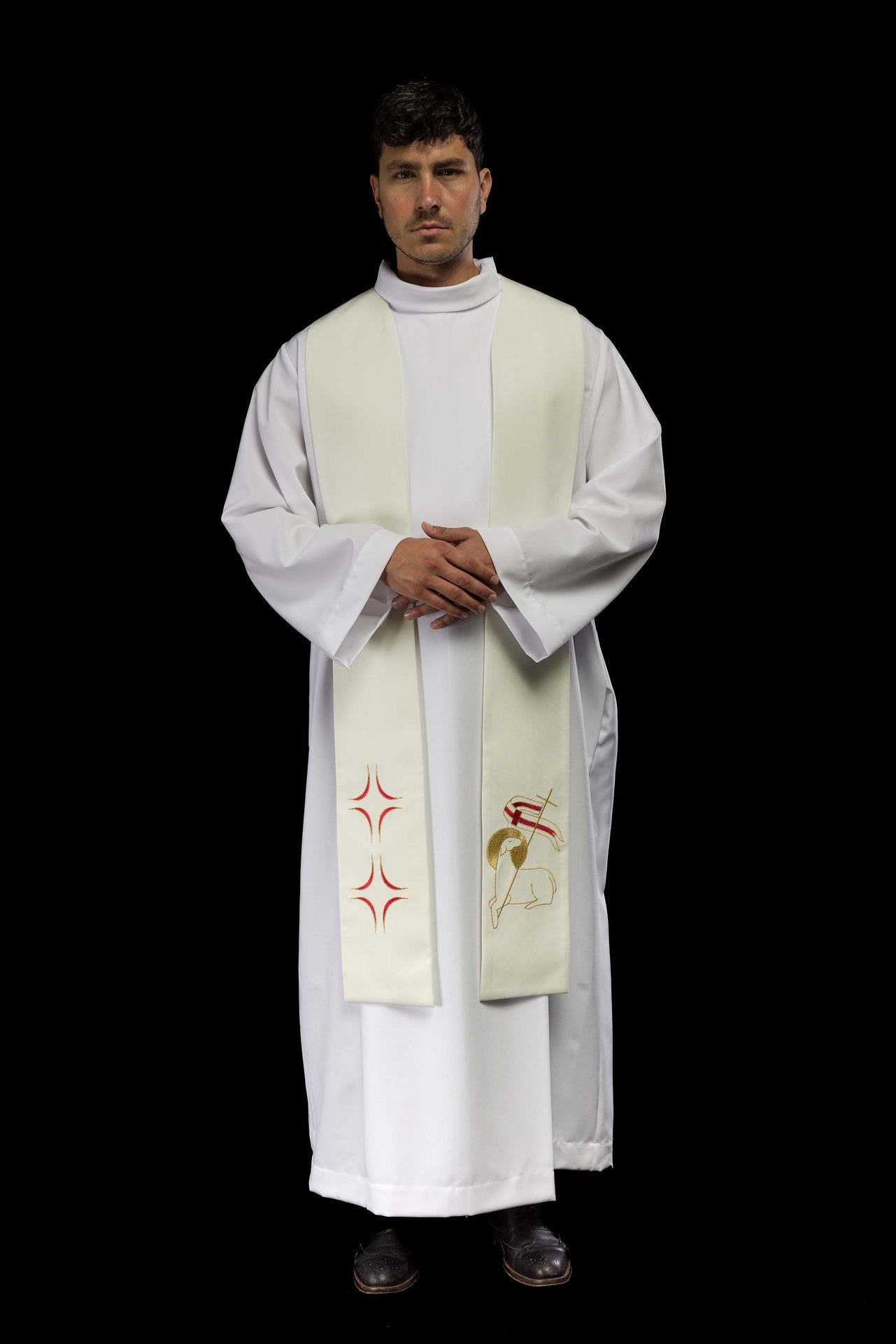 Stuła kapłańska z haftem Krzyża i Baranka - ORNATY.PL