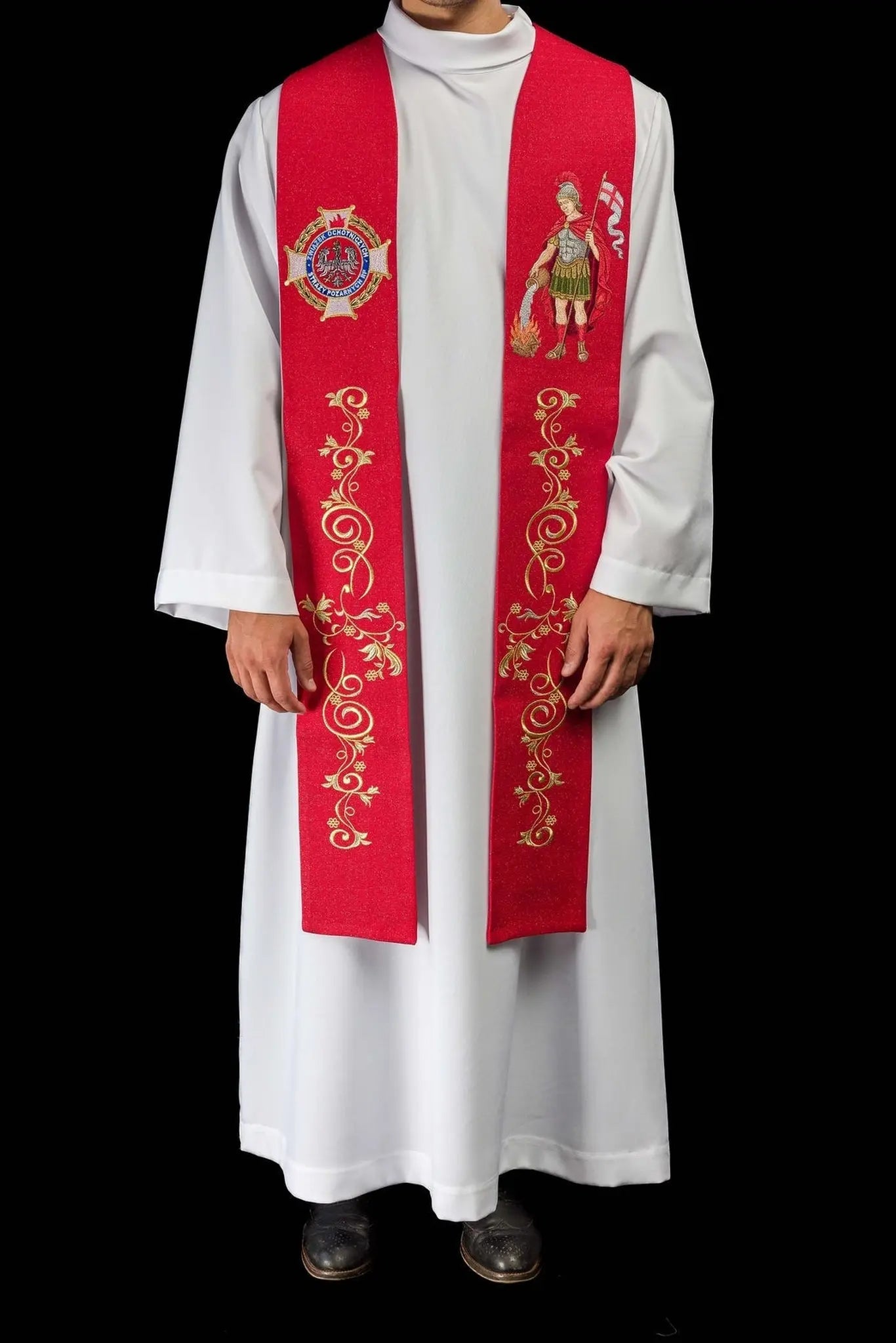 Étole richement brodée avec l'image de Saint Florian