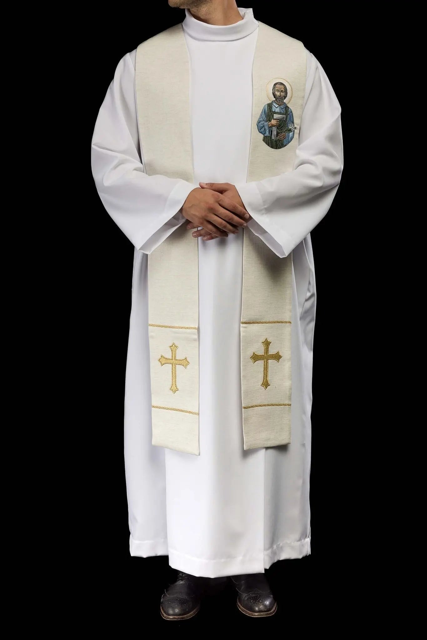 Étole brodée avec l'image de Saint Joseph l'Ouvrier