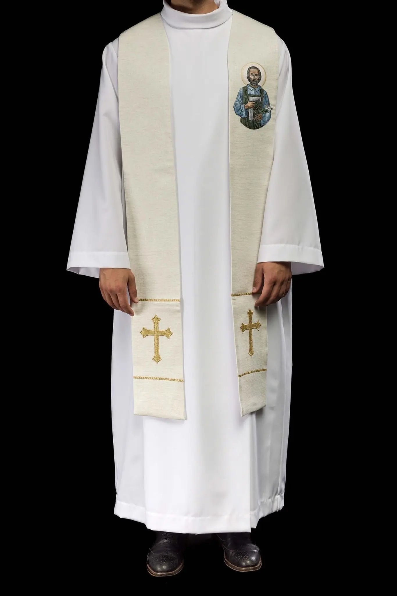 Étole brodée avec l'image de Saint Joseph l'Ouvrier