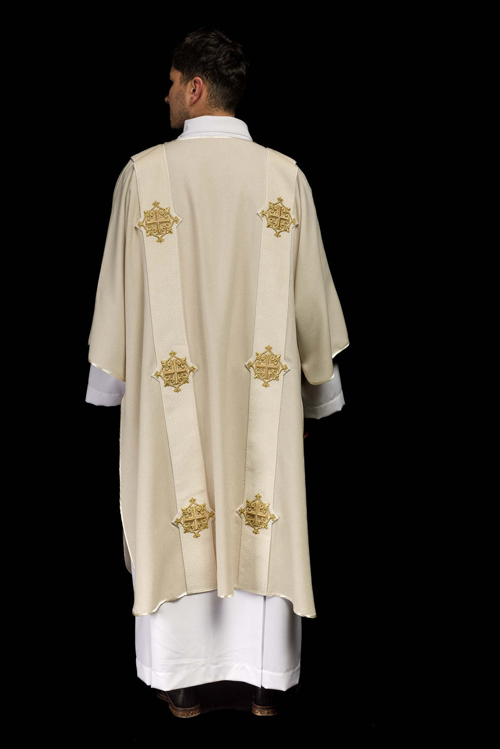 Dalmatyka z pasami na aksamicie z symbolami Krzyża Ecru - ORNATY.PL