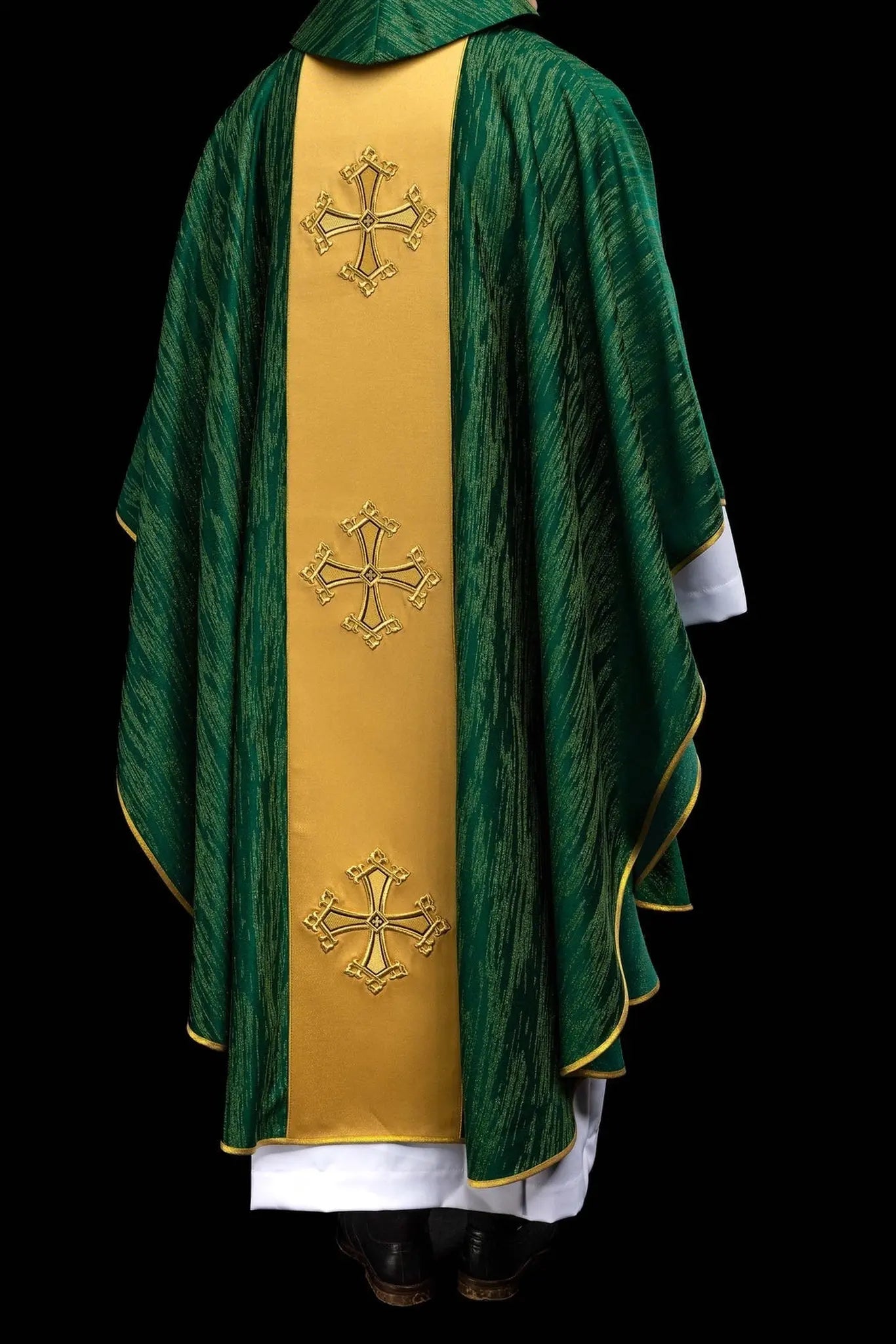 Green Chasuble with Embroidered Cross on Decorative Orphrey