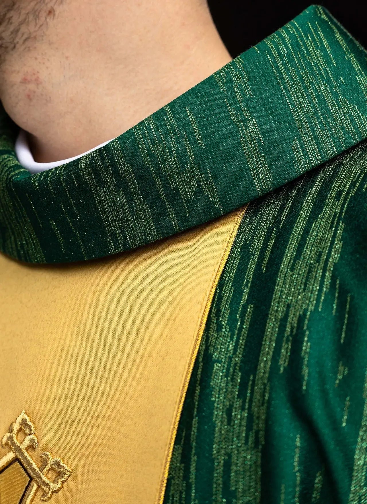 Green Chasuble with Embroidered Cross on Decorative Orphrey