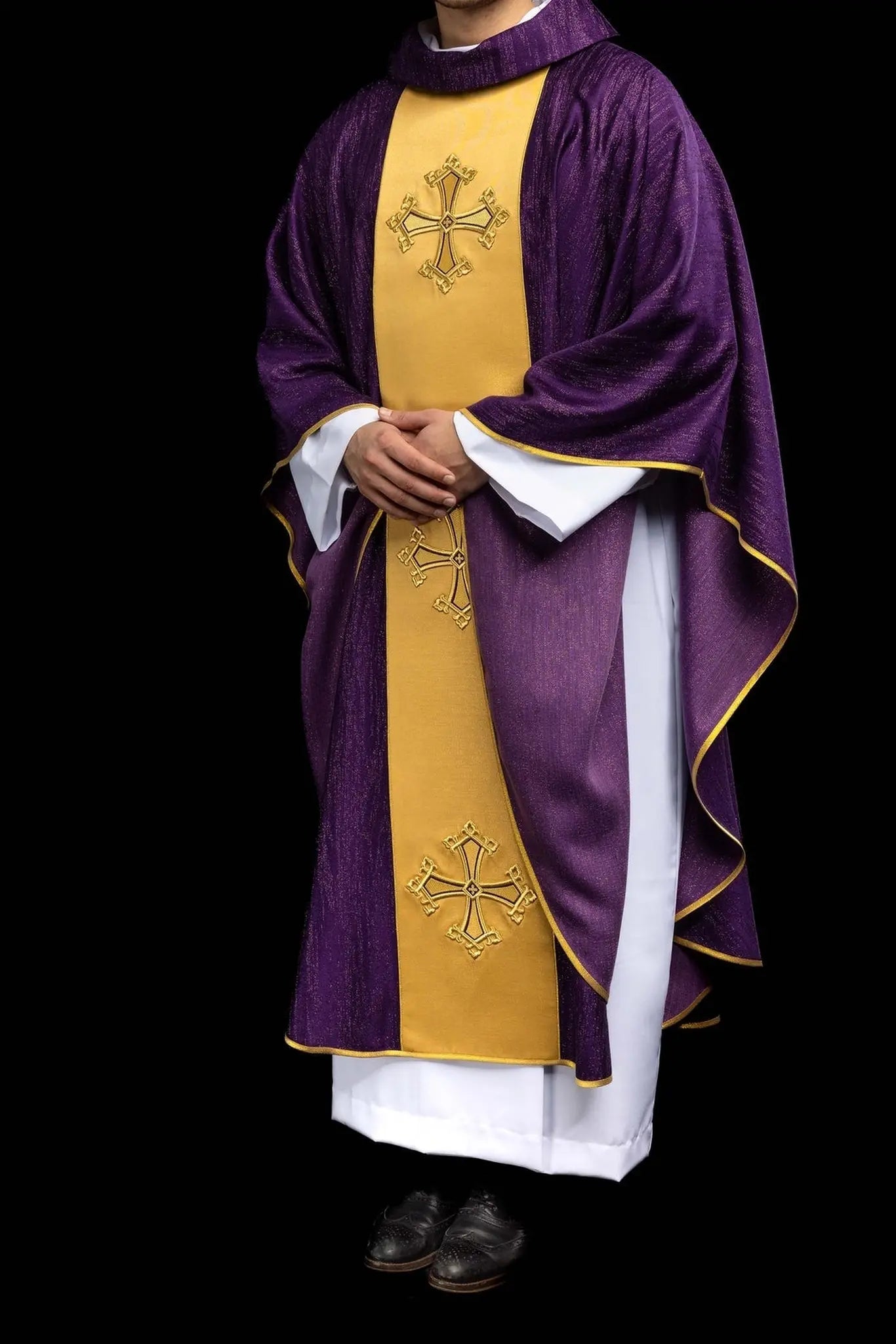 Purple Chasuble with Gold Orphrey and Cross Embroidery