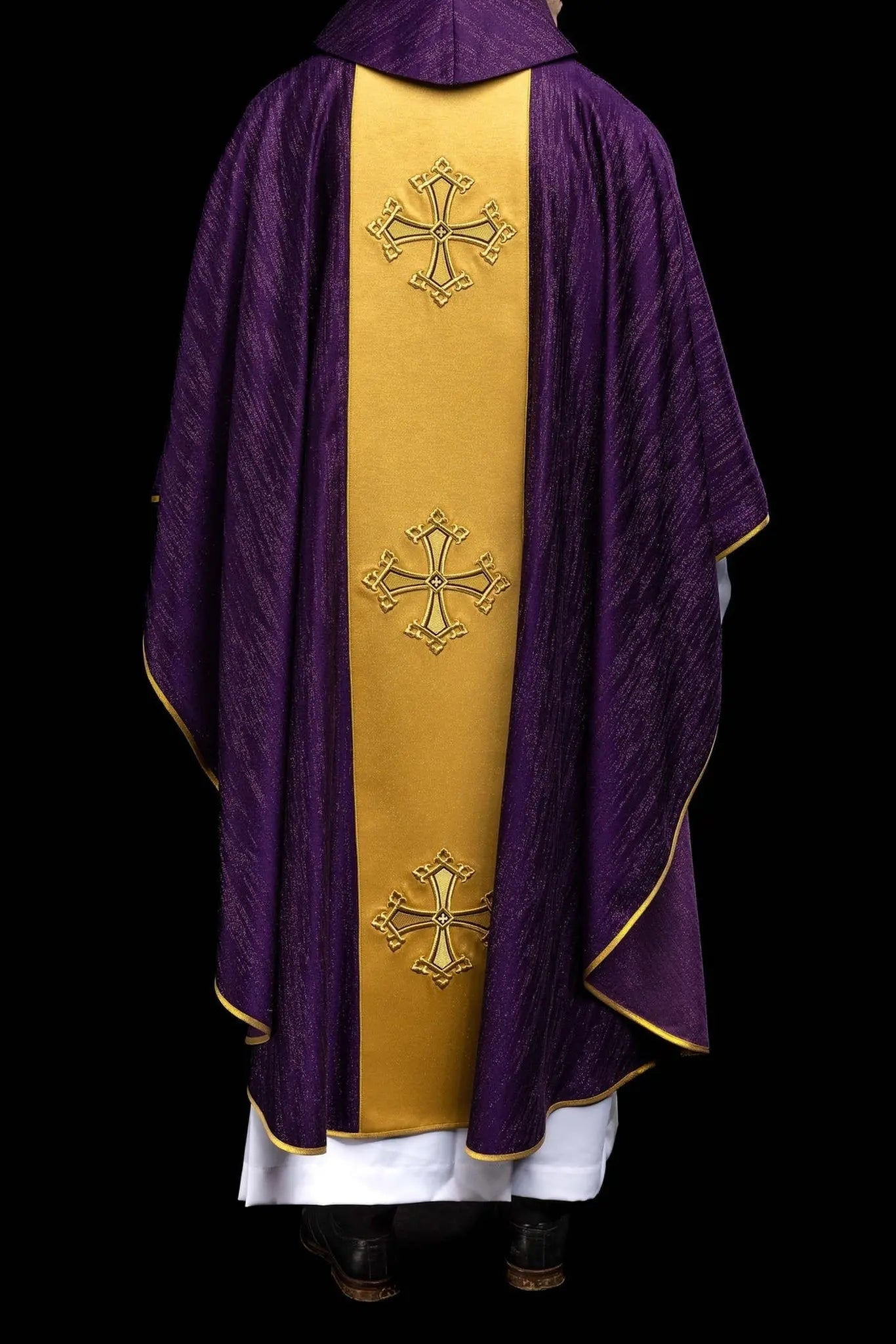 Purple Chasuble with Gold Orphrey and Cross Embroidery