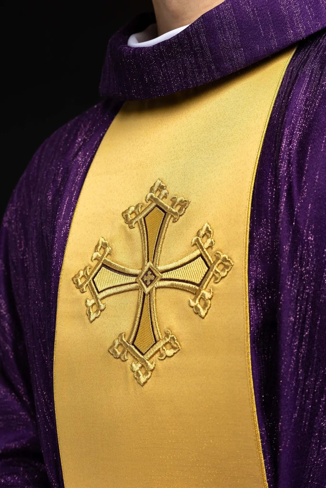 Purple Chasuble with Gold Orphrey and Cross Embroidery
