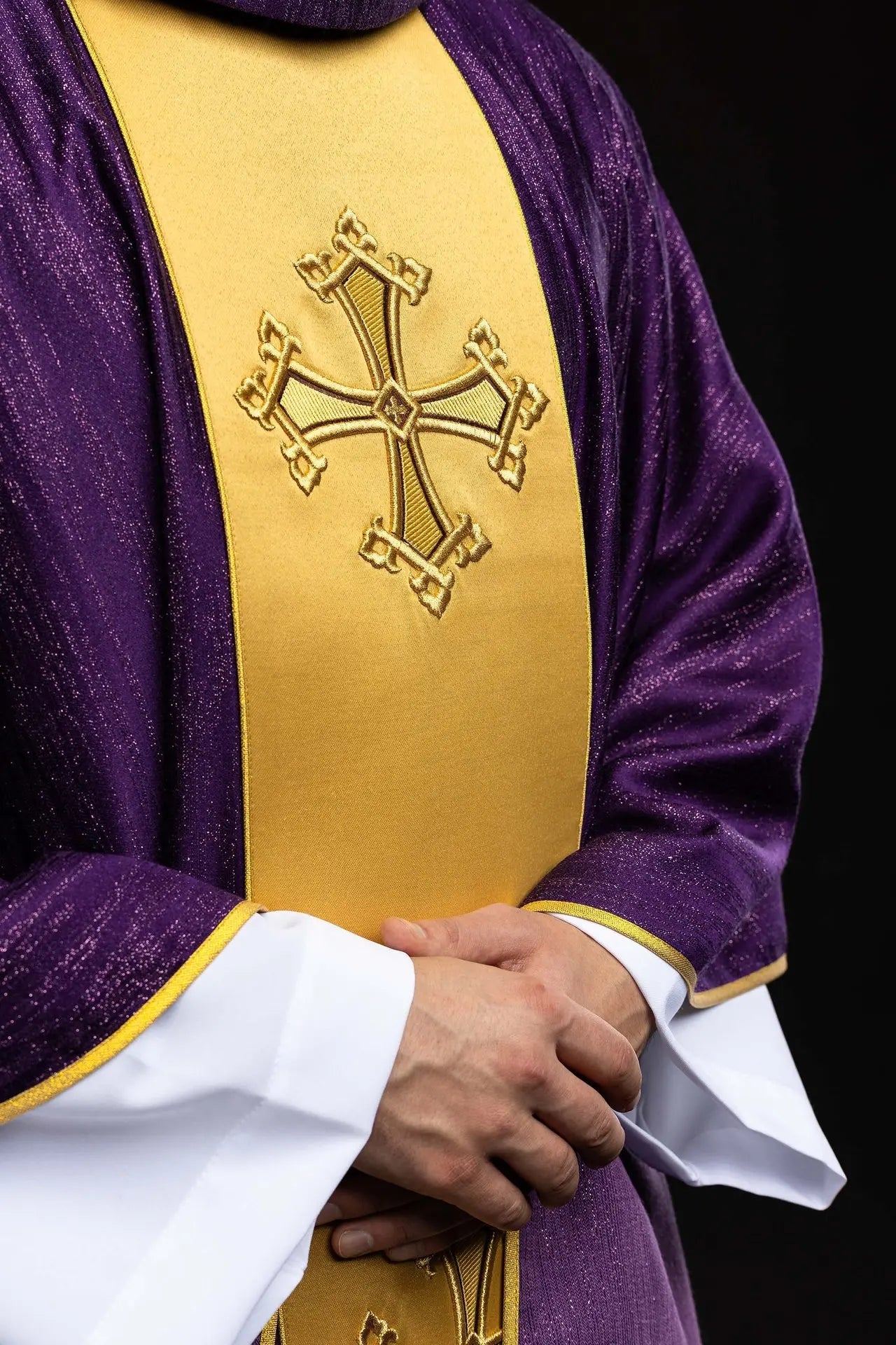 Purple Chasuble with Gold Orphrey and Cross Embroidery