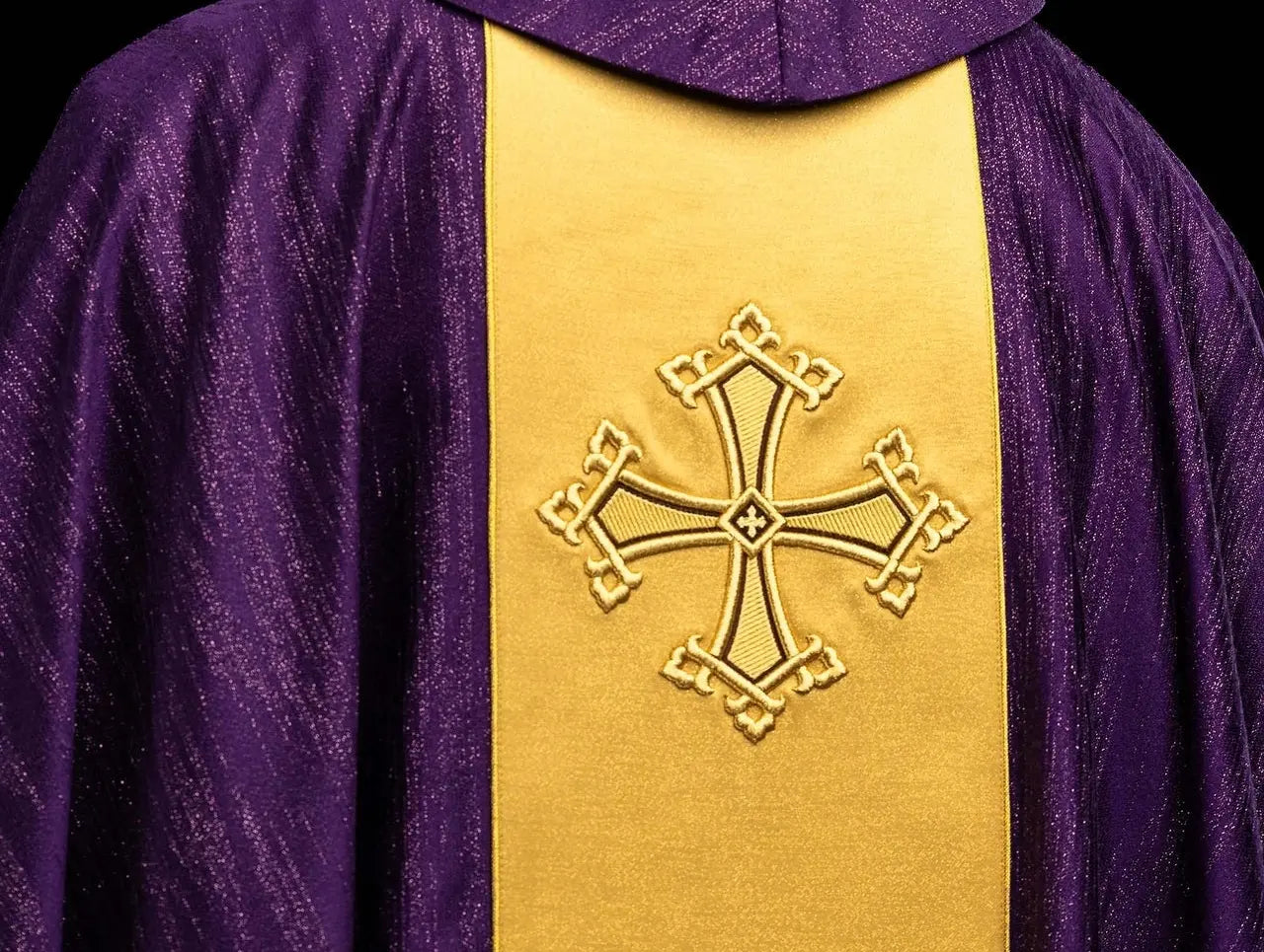 Purple Chasuble with Gold Orphrey and Cross Embroidery