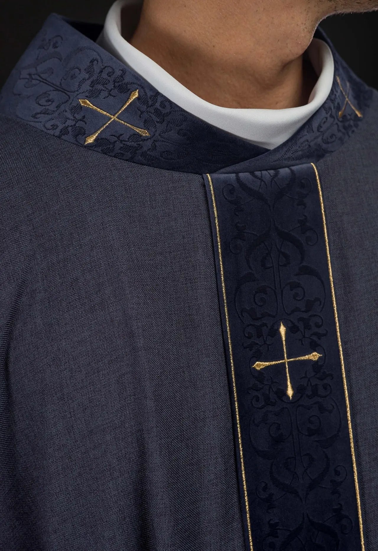 Purple Chasuble with Embroidered Band and Cross-Embroidered Collar