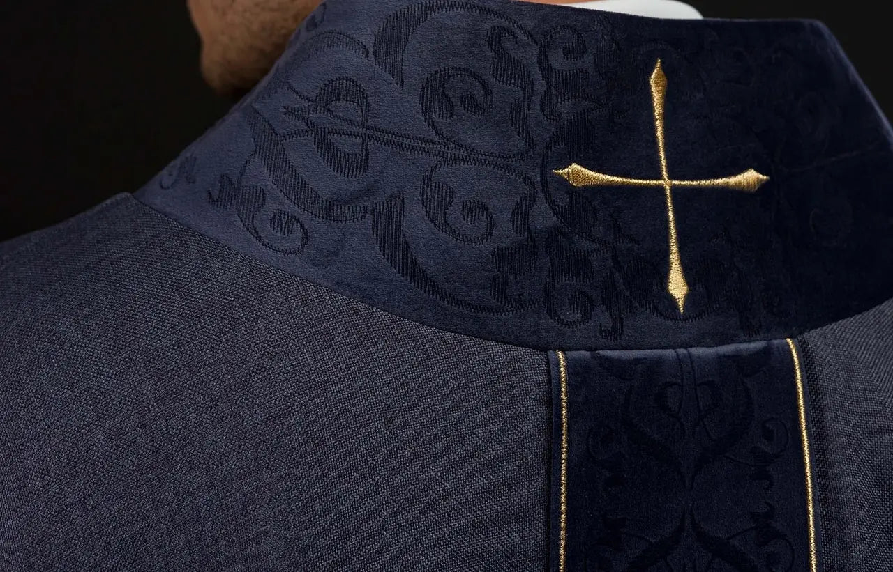 Purple Chasuble with Embroidered Band and Cross-Embroidered Collar