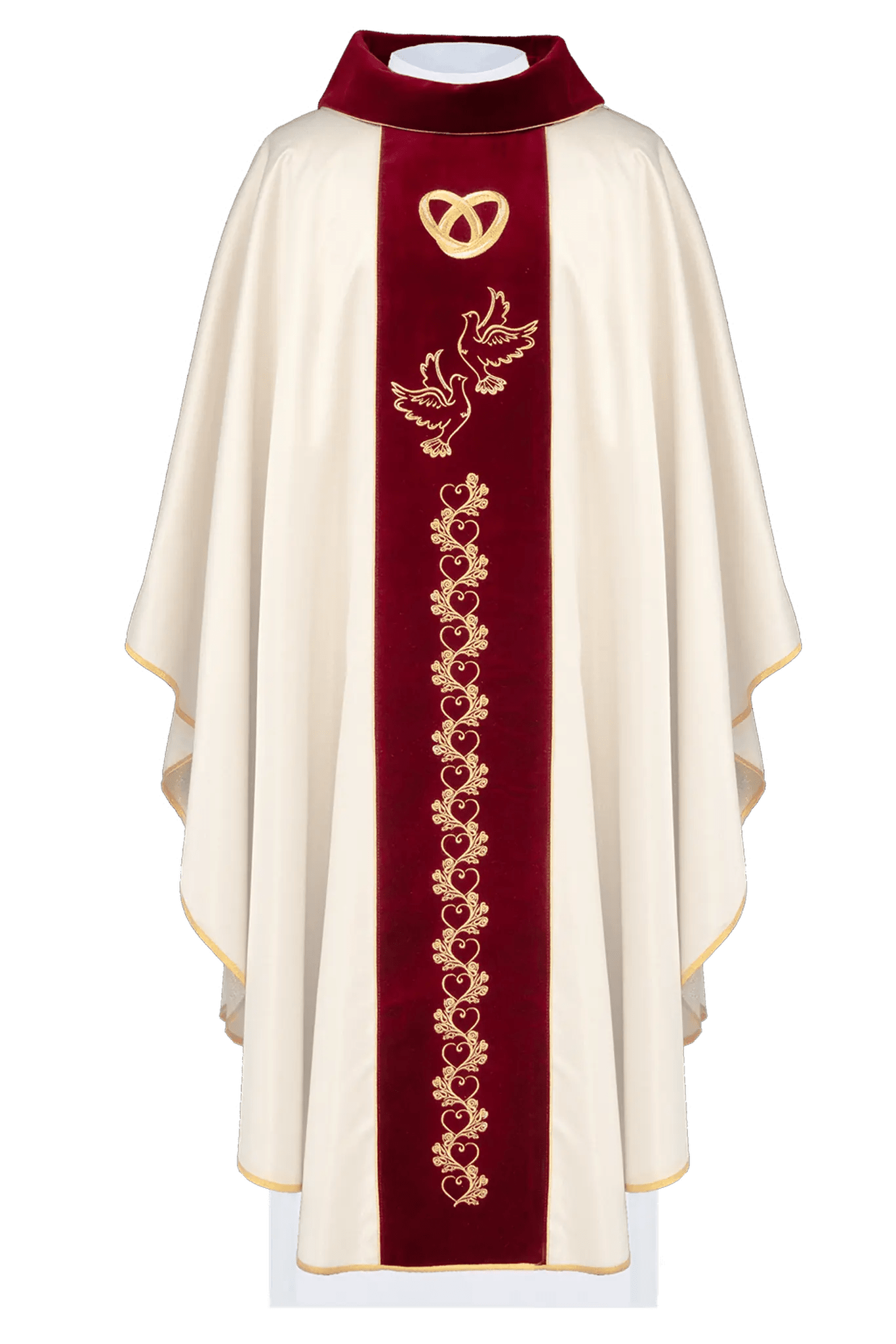 Chasuble de mariage en écru avec ceinture en velours rouge