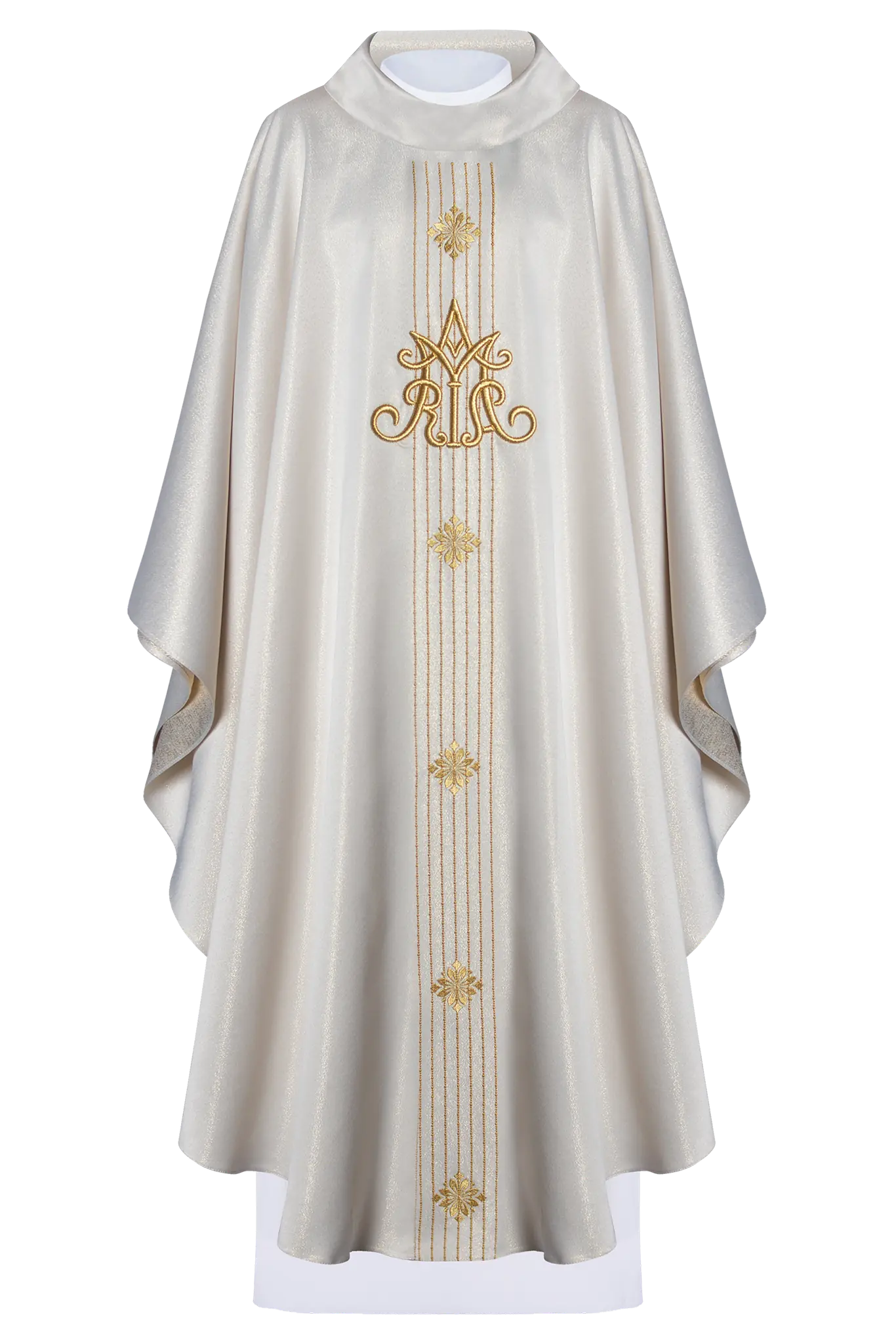Marian liturgical chasuble in shiny fabric inspired by the rosary